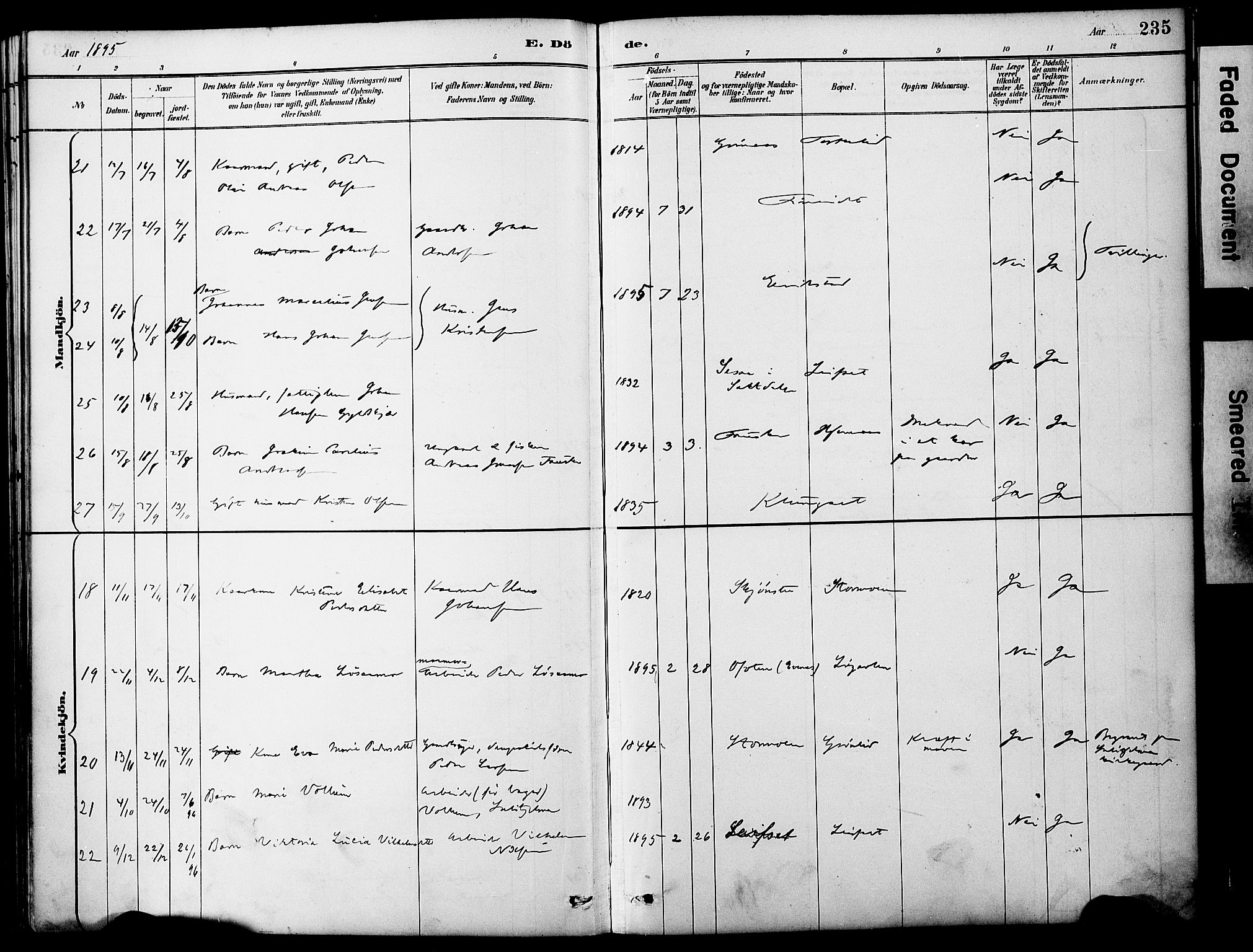 Ministerialprotokoller, klokkerbøker og fødselsregistre - Nordland, AV/SAT-A-1459/849/L0690: Parish register (official) no. 849A02, 1890-1897, p. 235