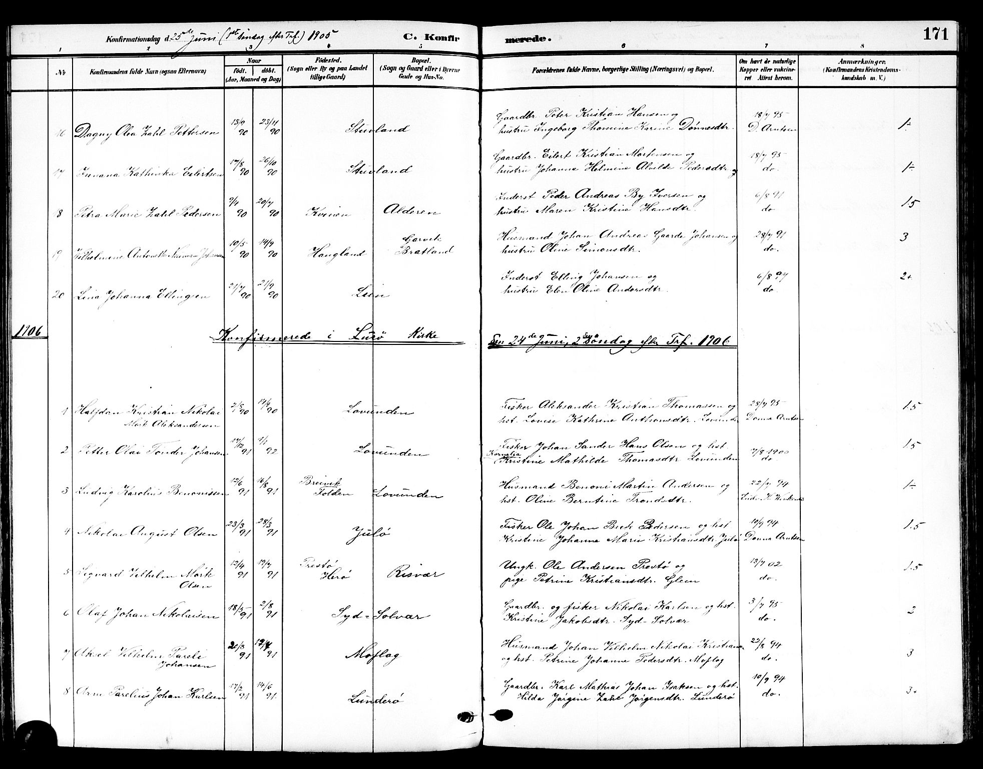 Ministerialprotokoller, klokkerbøker og fødselsregistre - Nordland, SAT/A-1459/839/L0569: Parish register (official) no. 839A06, 1903-1922, p. 171