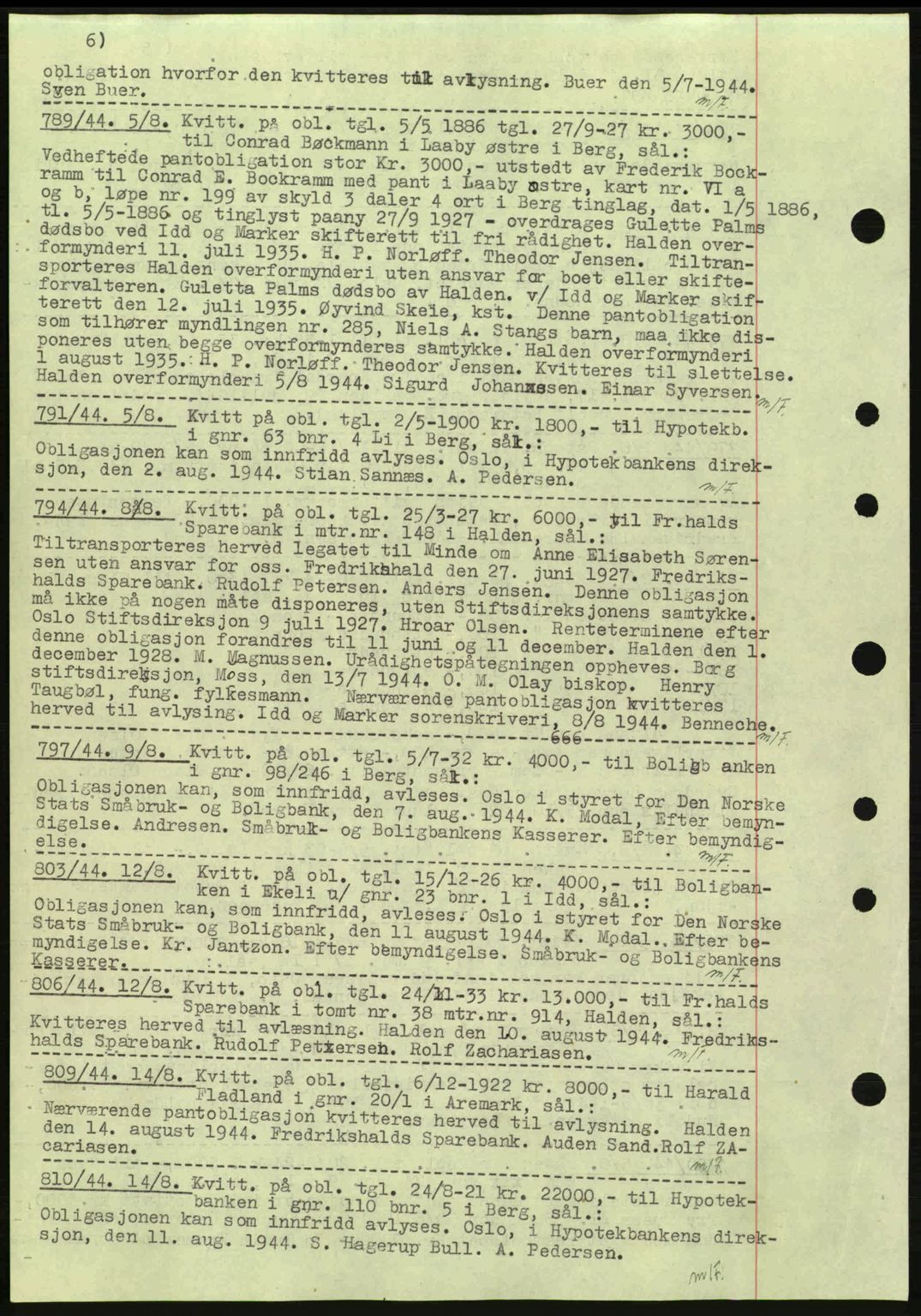 Idd og Marker sorenskriveri, AV/SAO-A-10283/G/Gb/Gbc/L0002: Mortgage book no. B4-9a, 1939-1945, Diary no: : 789/1944