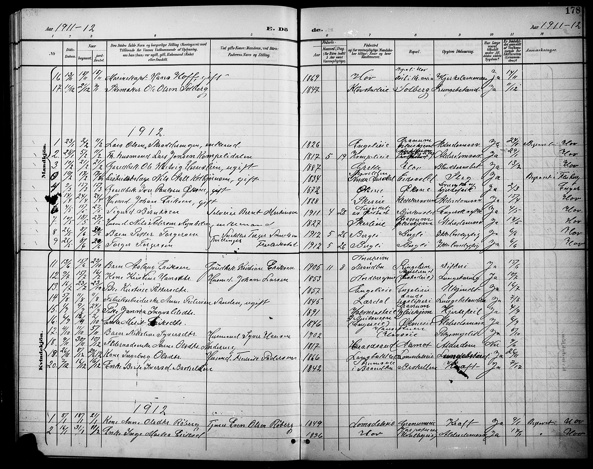 Søndre Land prestekontor, SAH/PREST-122/L/L0004: Parish register (copy) no. 4, 1901-1915, p. 178