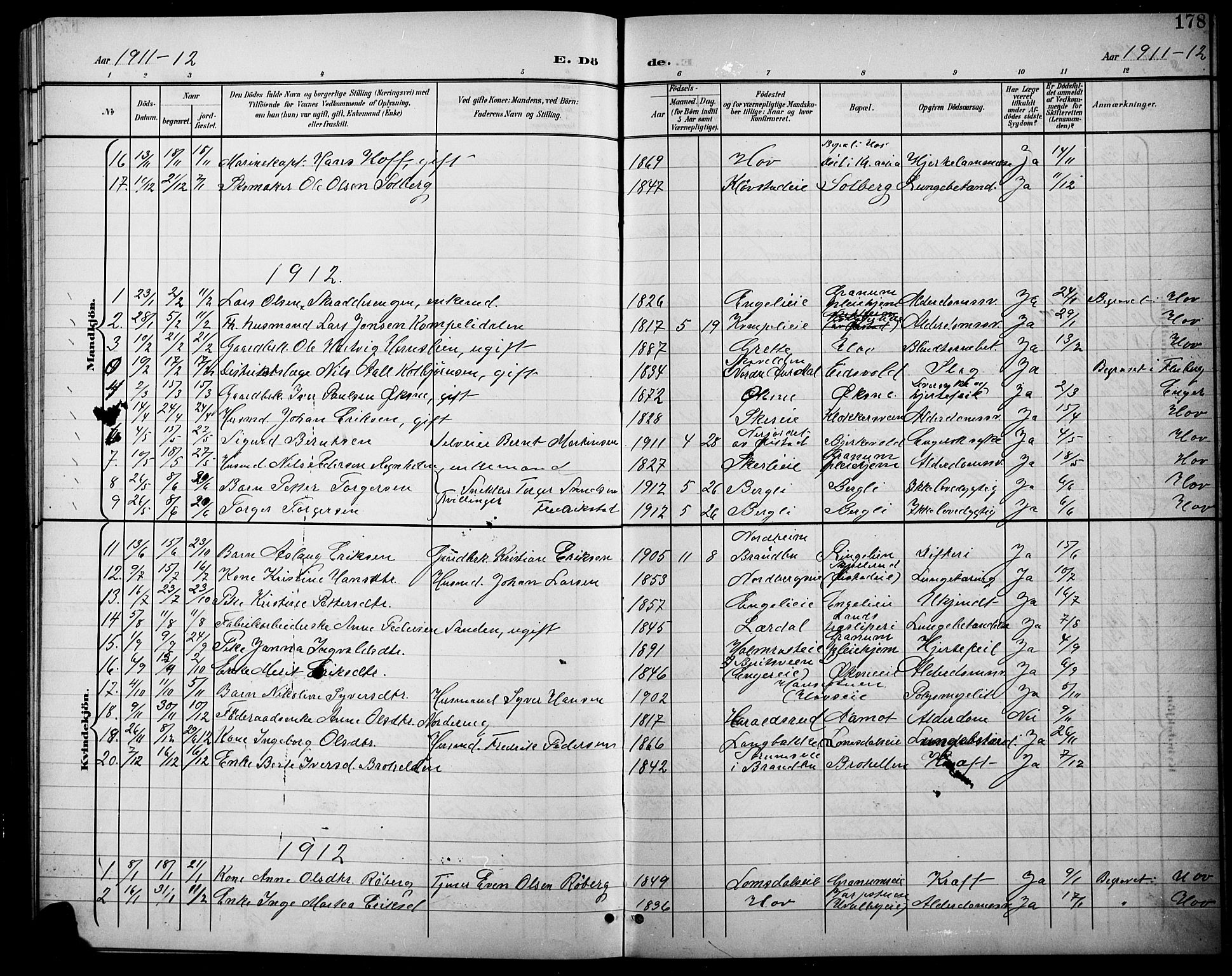 Søndre Land prestekontor, AV/SAH-PREST-122/L/L0004: Parish register (copy) no. 4, 1901-1915, p. 178