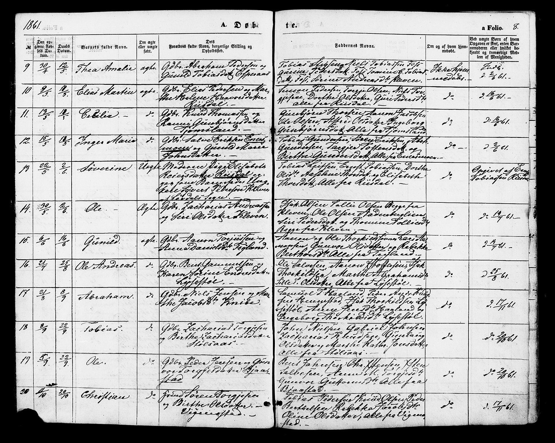 Nord-Audnedal sokneprestkontor, SAK/1111-0032/F/Fa/Fab/L0002: Parish register (official) no. A 2, 1859-1882, p. 8