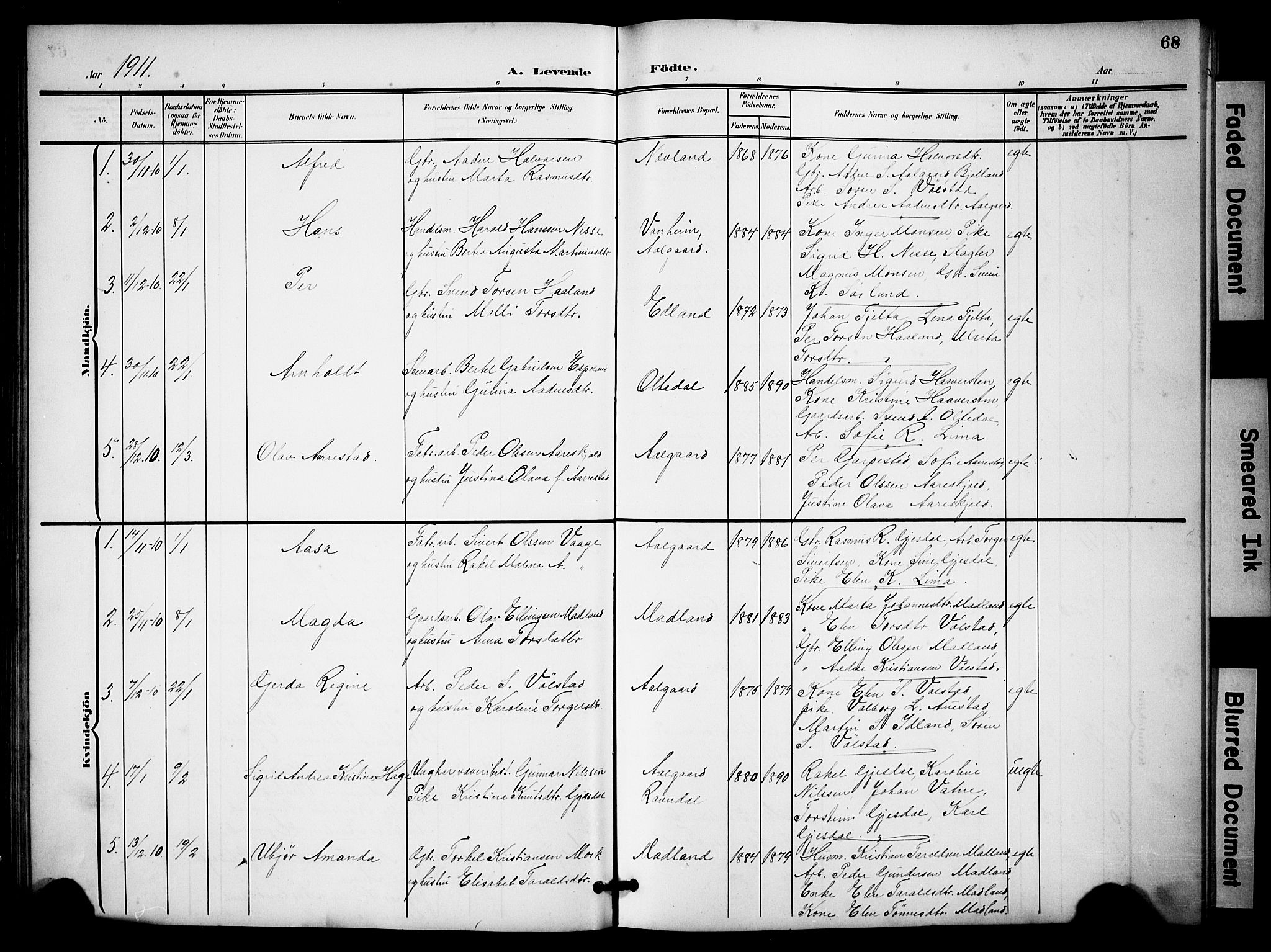 Lye sokneprestkontor, SAST/A-101794/001/30BB/L0009: Parish register (copy) no. B 9, 1902-1923, p. 68