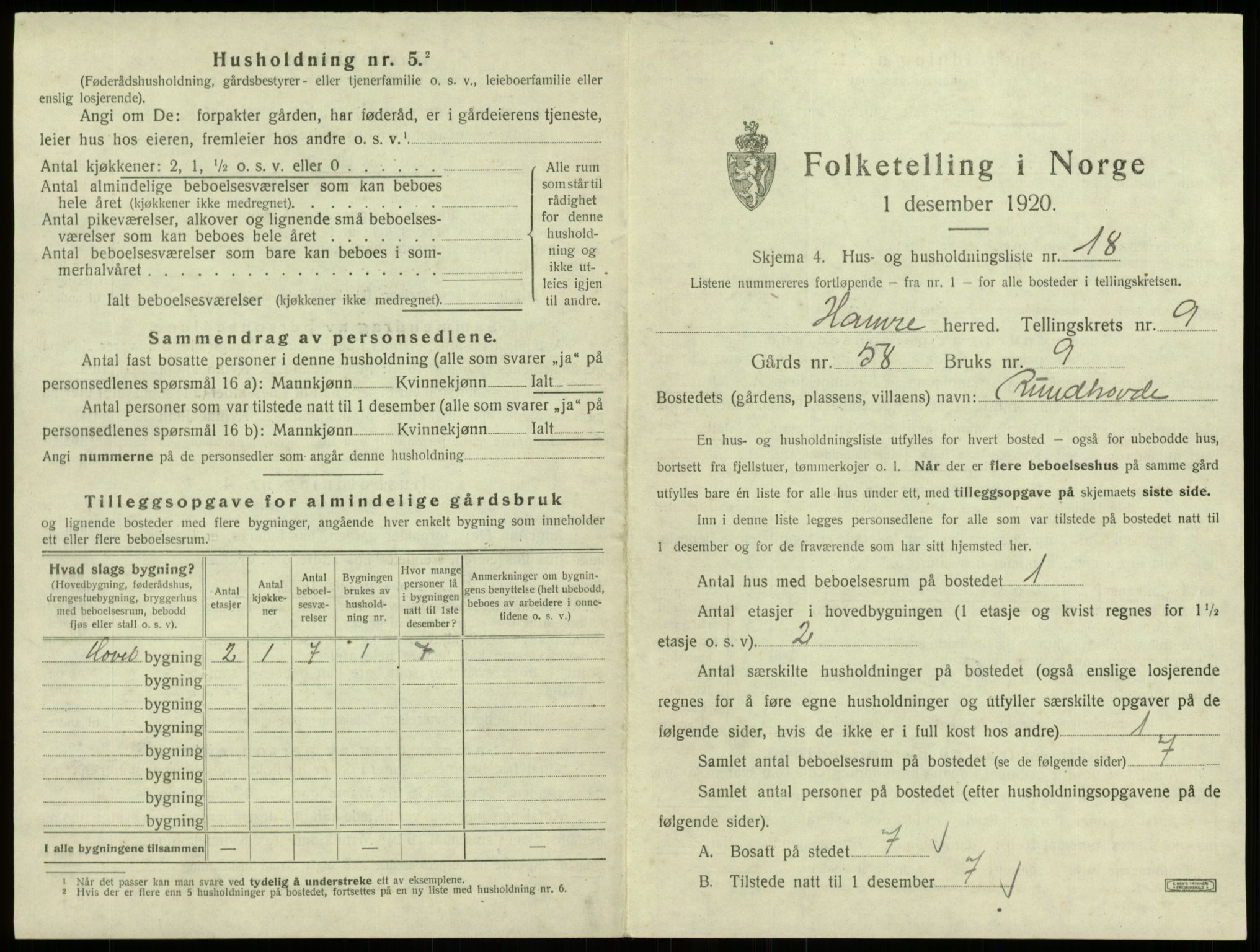 SAB, 1920 census for Hamre, 1920, p. 746