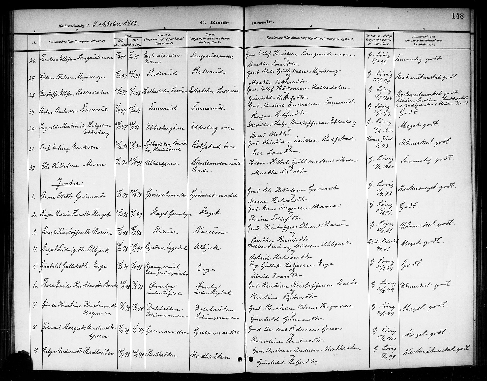 Sigdal kirkebøker, SAKO/A-245/G/Ga/L0006: Parish register (copy) no. I 6, 1901-1916, p. 148