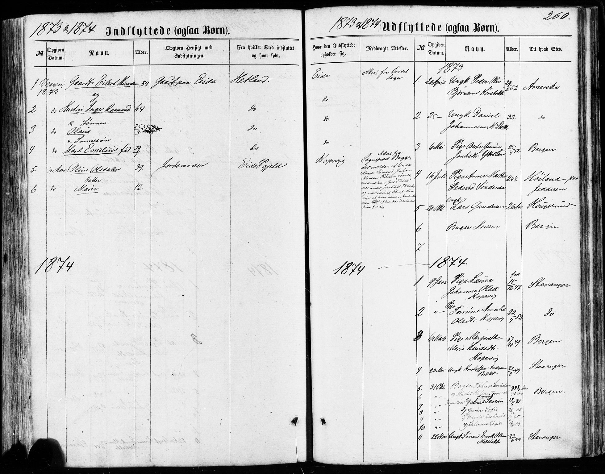 Avaldsnes sokneprestkontor, SAST/A -101851/H/Ha/Haa/L0011: Parish register (official) no. A 11, 1861-1880, p. 260