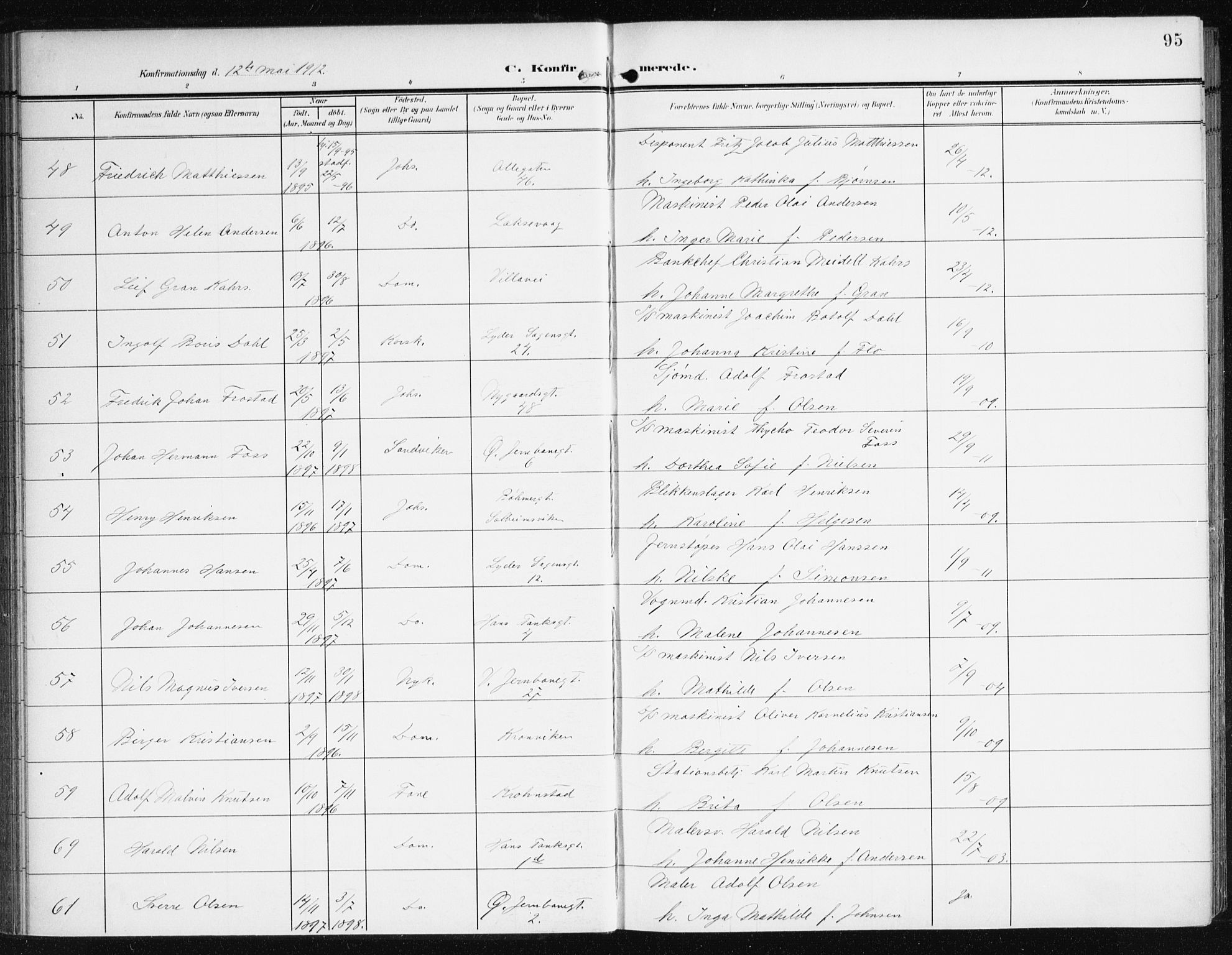 Johanneskirken sokneprestembete, SAB/A-76001/H/Haa/L0009: Parish register (official) no. C 2, 1907-1924, p. 95