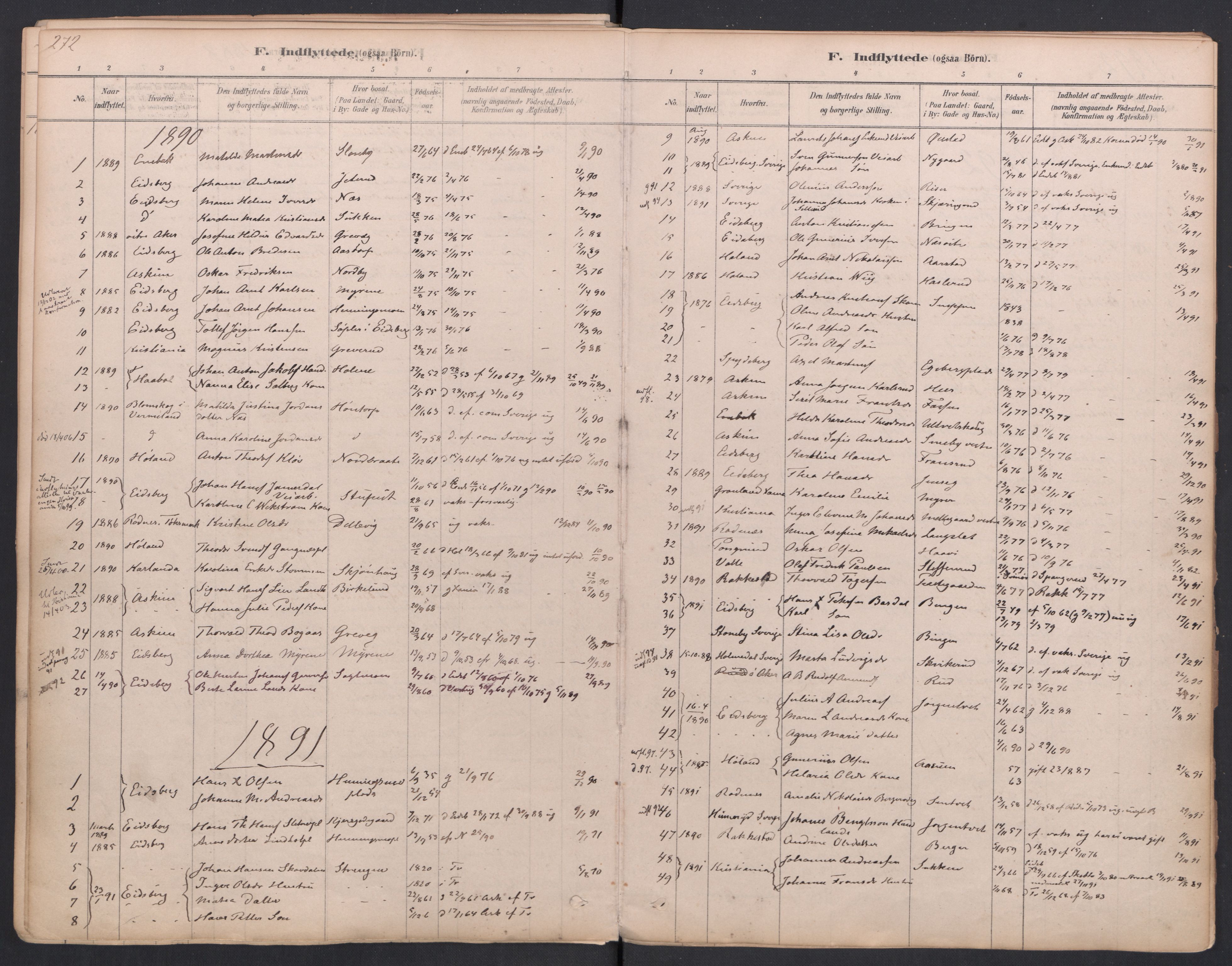 Trøgstad prestekontor Kirkebøker, SAO/A-10925/F/Fa/L0010: Parish register (official) no. I 10, 1878-1898, p. 272