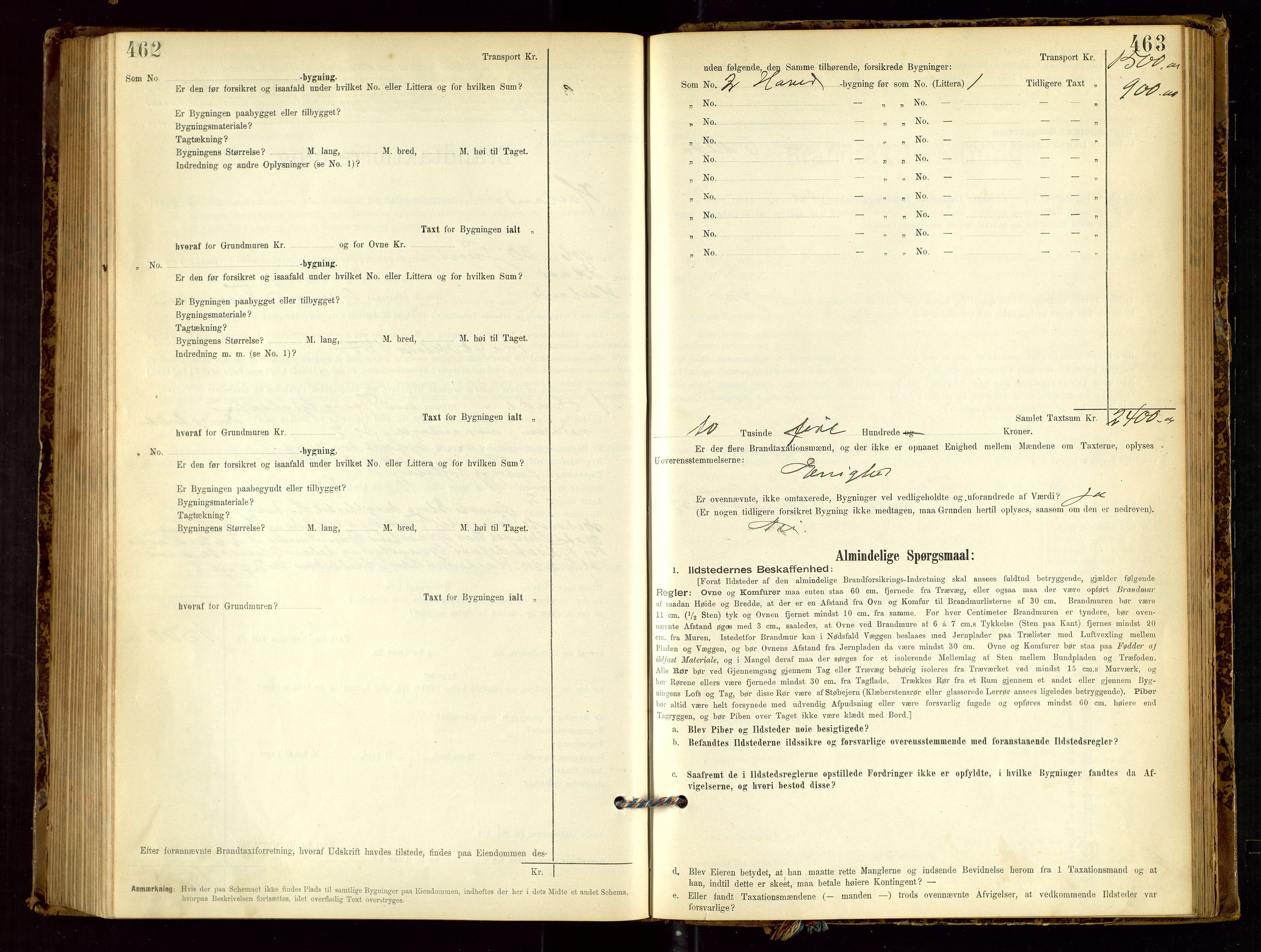 Høyland/Sandnes lensmannskontor, AV/SAST-A-100166/Gob/L0001: "Brandtaxtprotokol", 1890-1913, p. 462-463