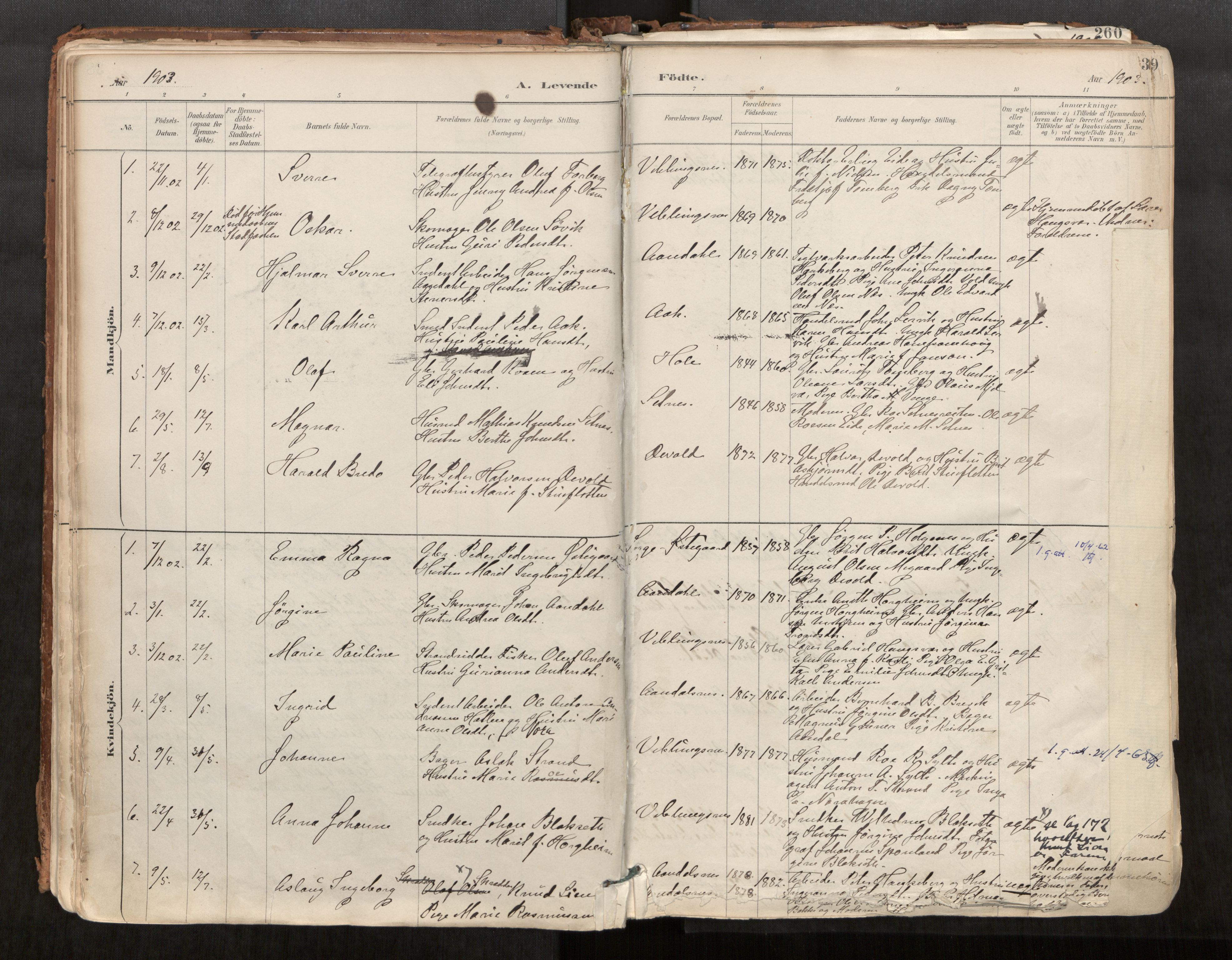 Ministerialprotokoller, klokkerbøker og fødselsregistre - Møre og Romsdal, SAT/A-1454/544/L0585: Parish register (official) no. 544A06, 1887-1924, p. 39