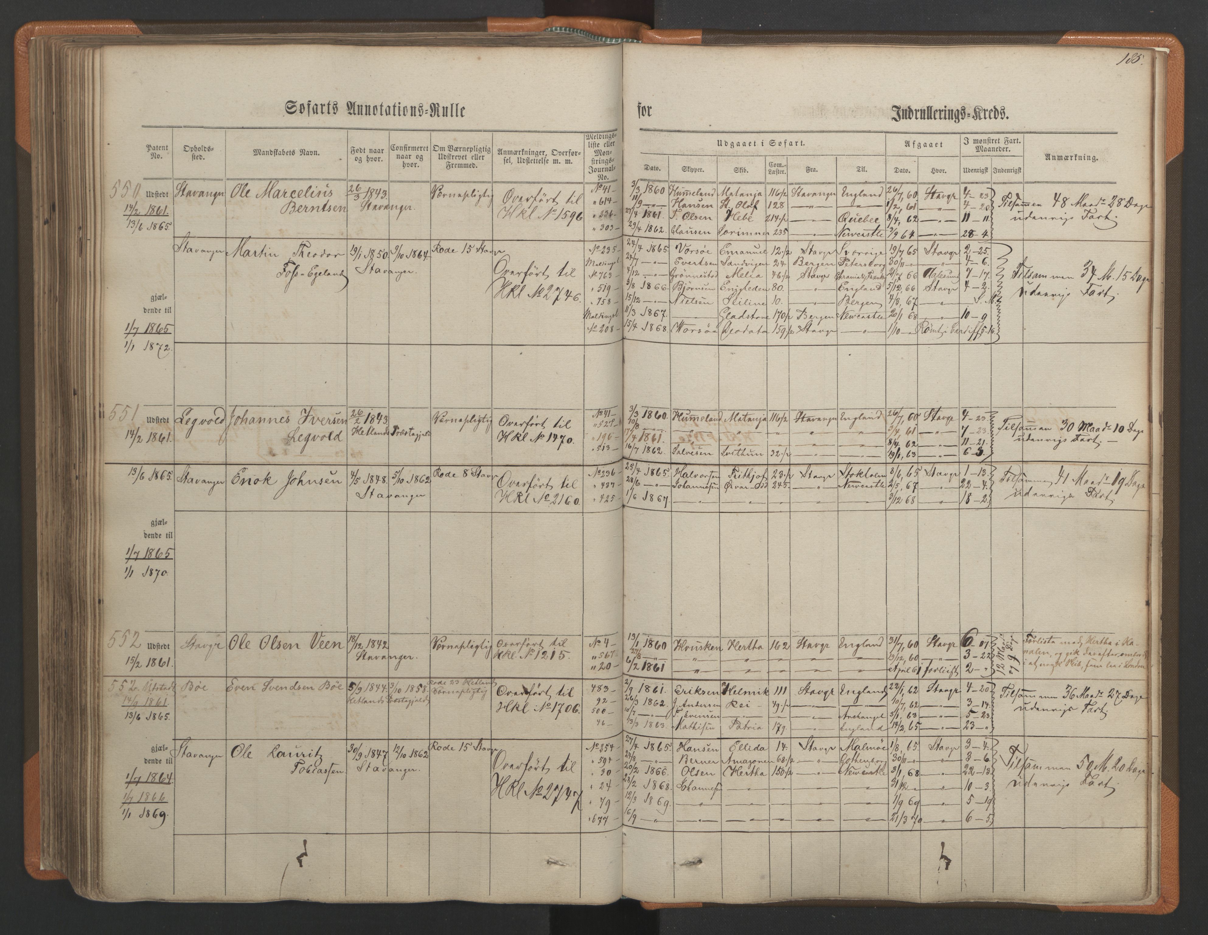 Stavanger sjømannskontor, AV/SAST-A-102006/F/Ff/L0001: Annotasjonsrulle, patentnr. 1-597 (del 1), 1860-1864, p. 195