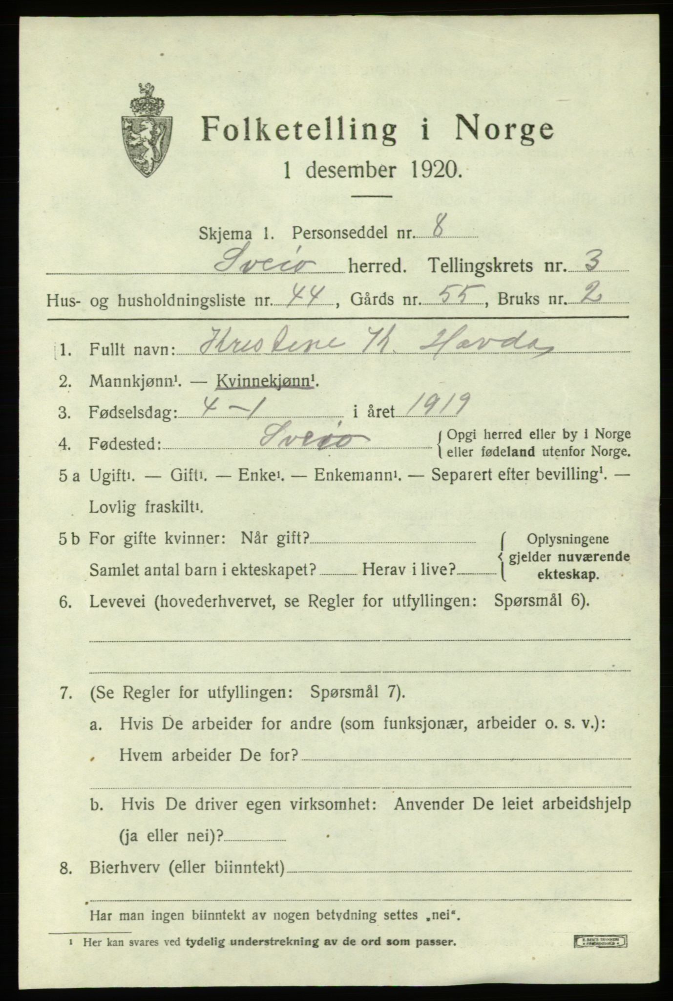 SAB, 1920 census for Sveio, 1920, p. 2024