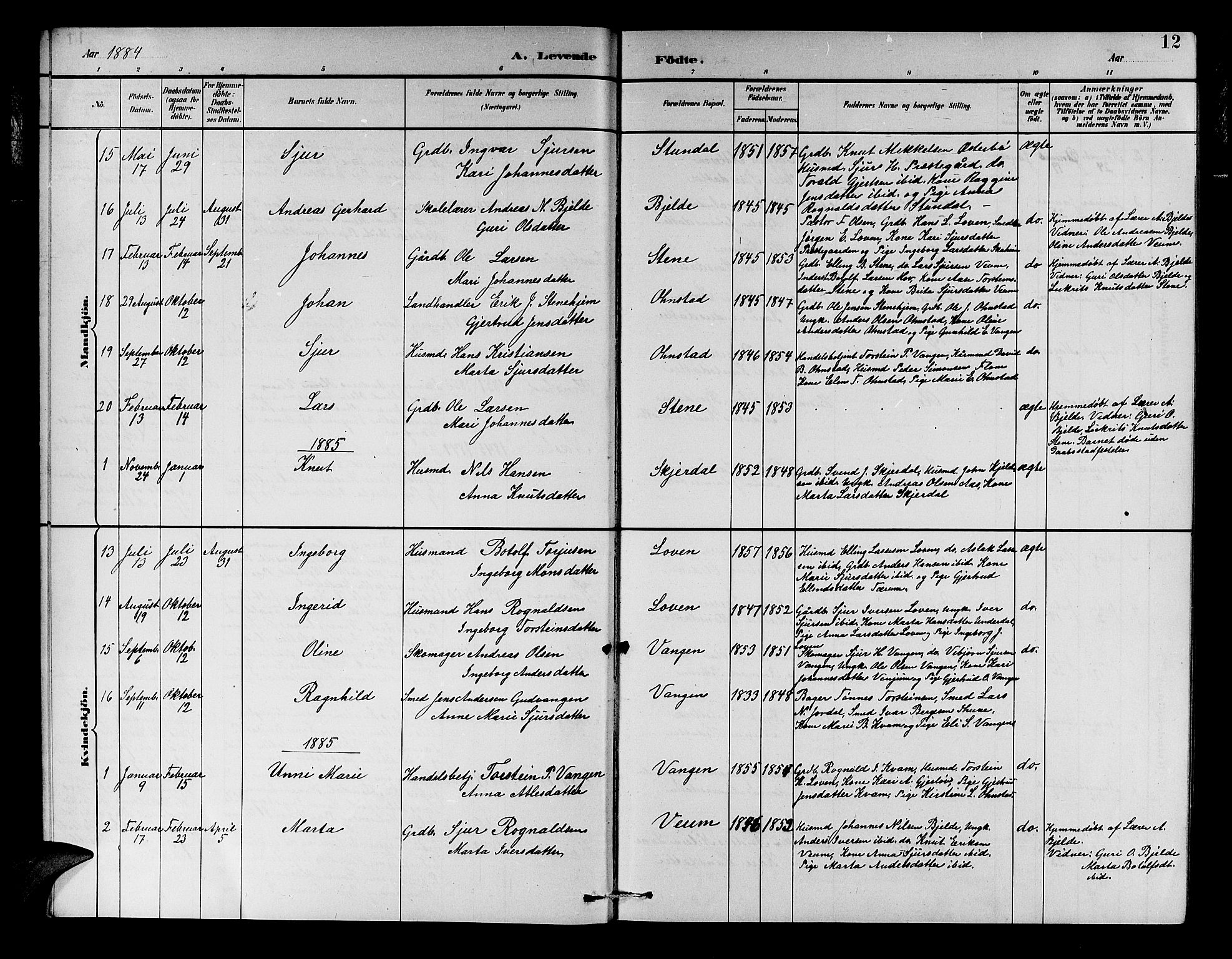 Aurland sokneprestembete, SAB/A-99937/H/Hb/Hba/L0002: Parish register (copy) no. A 2, 1880-1895, p. 12