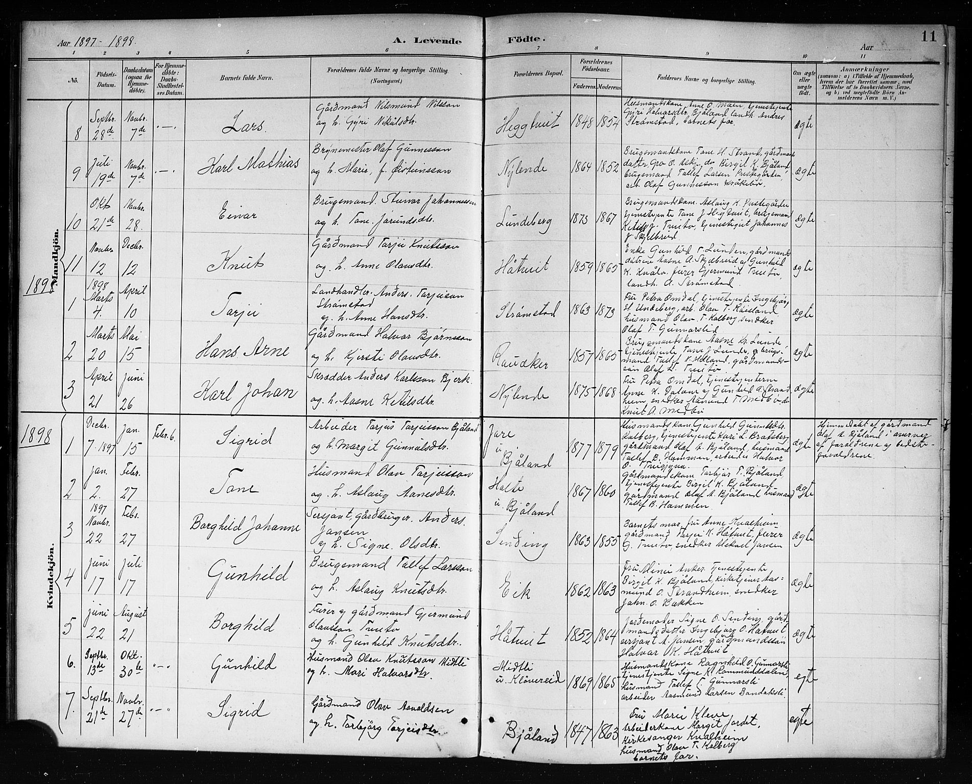 Lårdal kirkebøker, SAKO/A-284/G/Ga/L0003: Parish register (copy) no. I 3, 1891-1918, p. 11