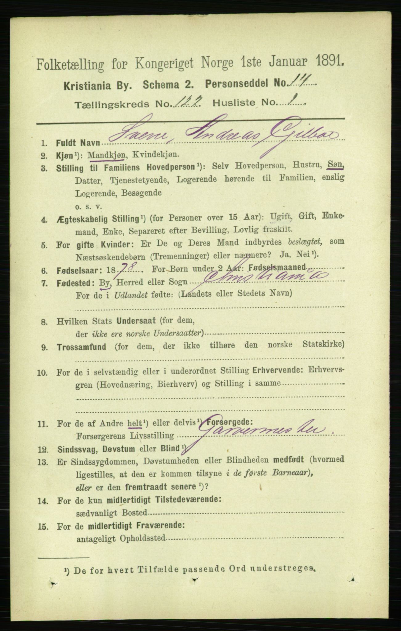 RA, 1891 census for 0301 Kristiania, 1891, p. 64631