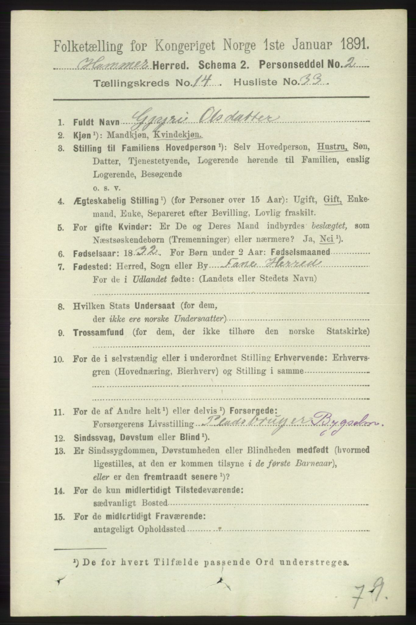 RA, 1891 census for 1254 Hamre, 1891, p. 4634