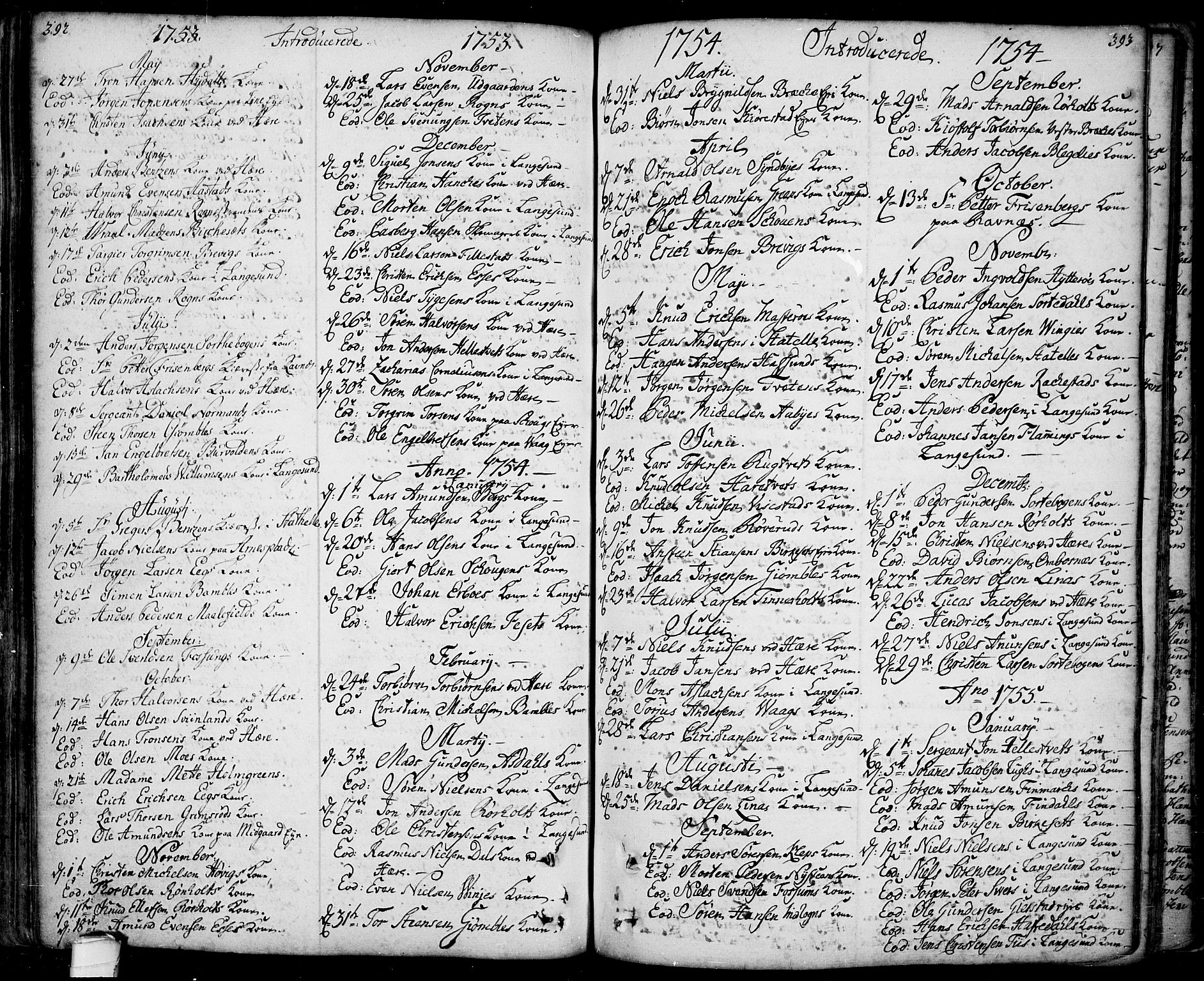 Bamble kirkebøker, SAKO/A-253/F/Fa/L0001: Parish register (official) no. I 1, 1702-1774, p. 392-393