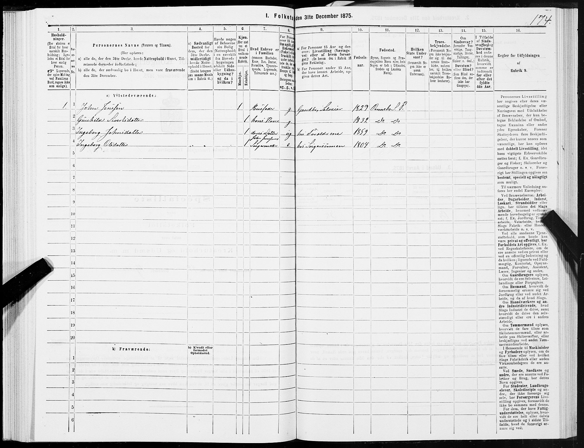 SAT, 1875 census for 1635P Rennebu, 1875, p. 1174