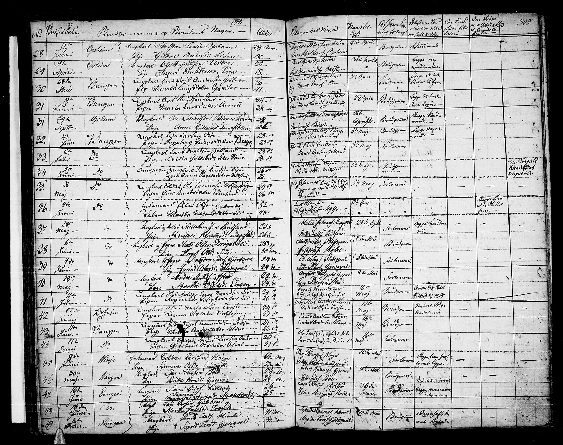 Voss sokneprestembete, AV/SAB-A-79001/H/Haa: Parish register (official) no. A 12, 1823-1837, p. 305