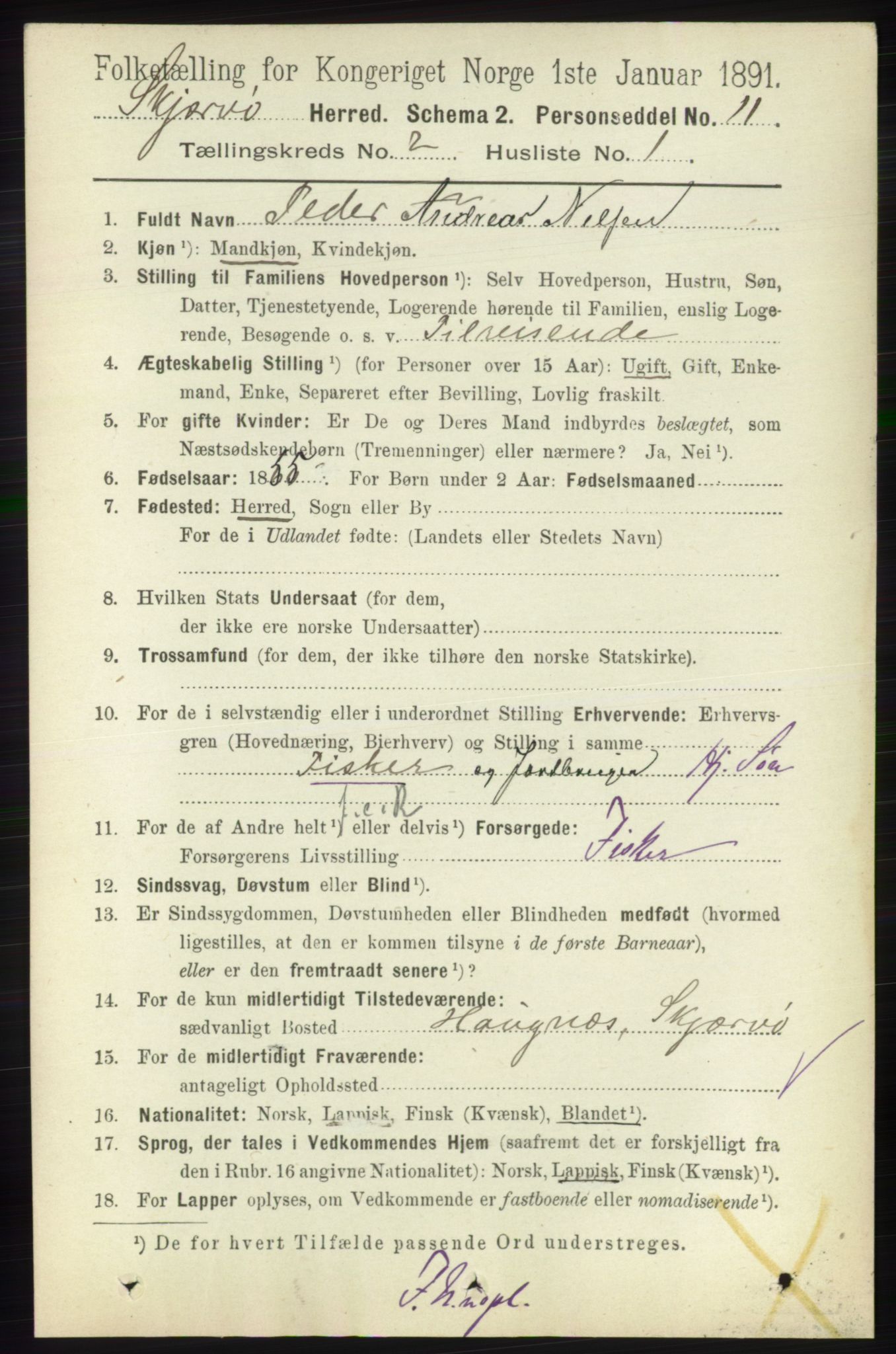 RA, 1891 census for 1941 Skjervøy, 1891, p. 1038