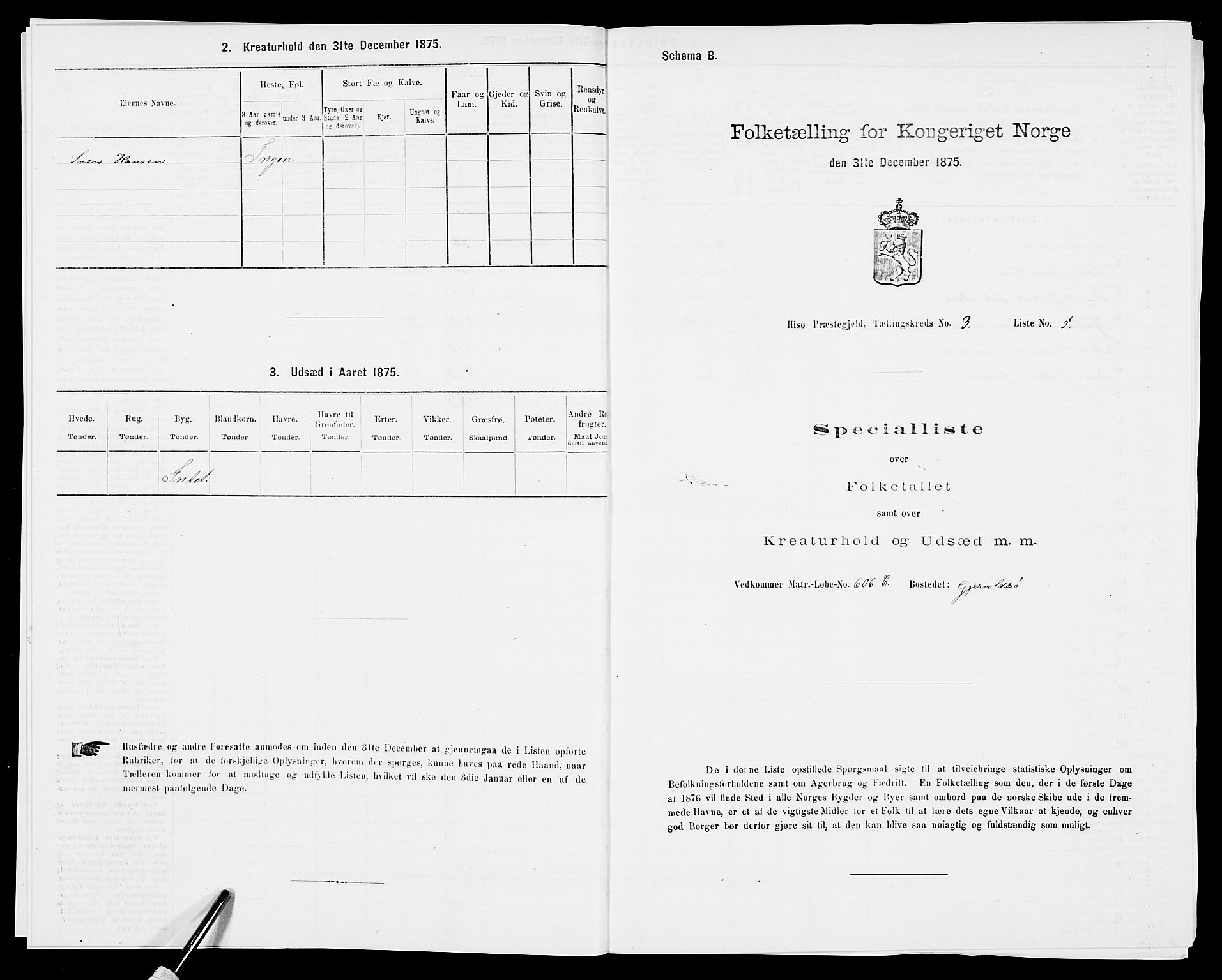 SAK, 1875 census for 0922P Hisøy, 1875, p. 498