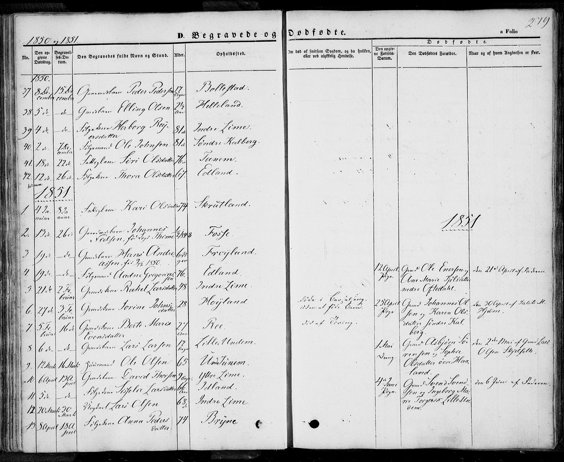 Lye sokneprestkontor, SAST/A-101794/001/30BA/L0006: Parish register (official) no. A 5.2, 1842-1855, p. 279