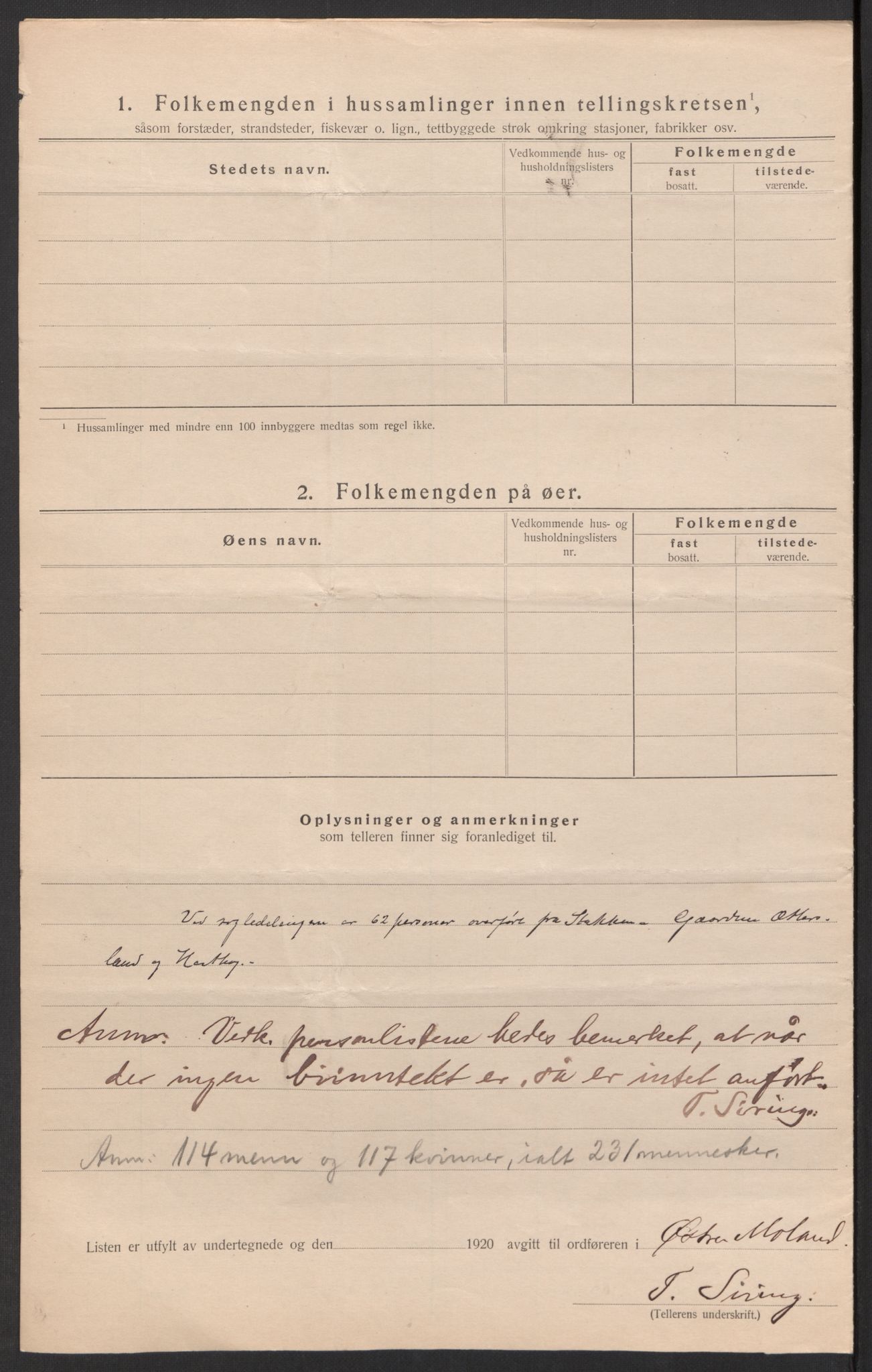 SAK, 1920 census for Austre Moland, 1920, p. 14
