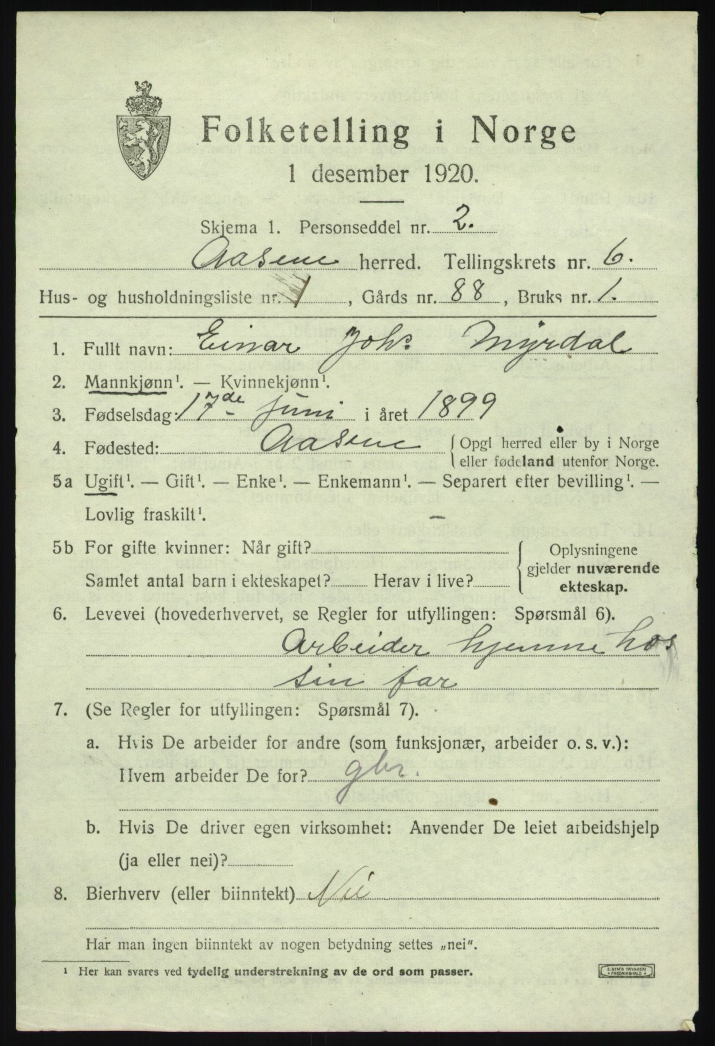 SAB, 1920 census for Åsane, 1920, p. 4095