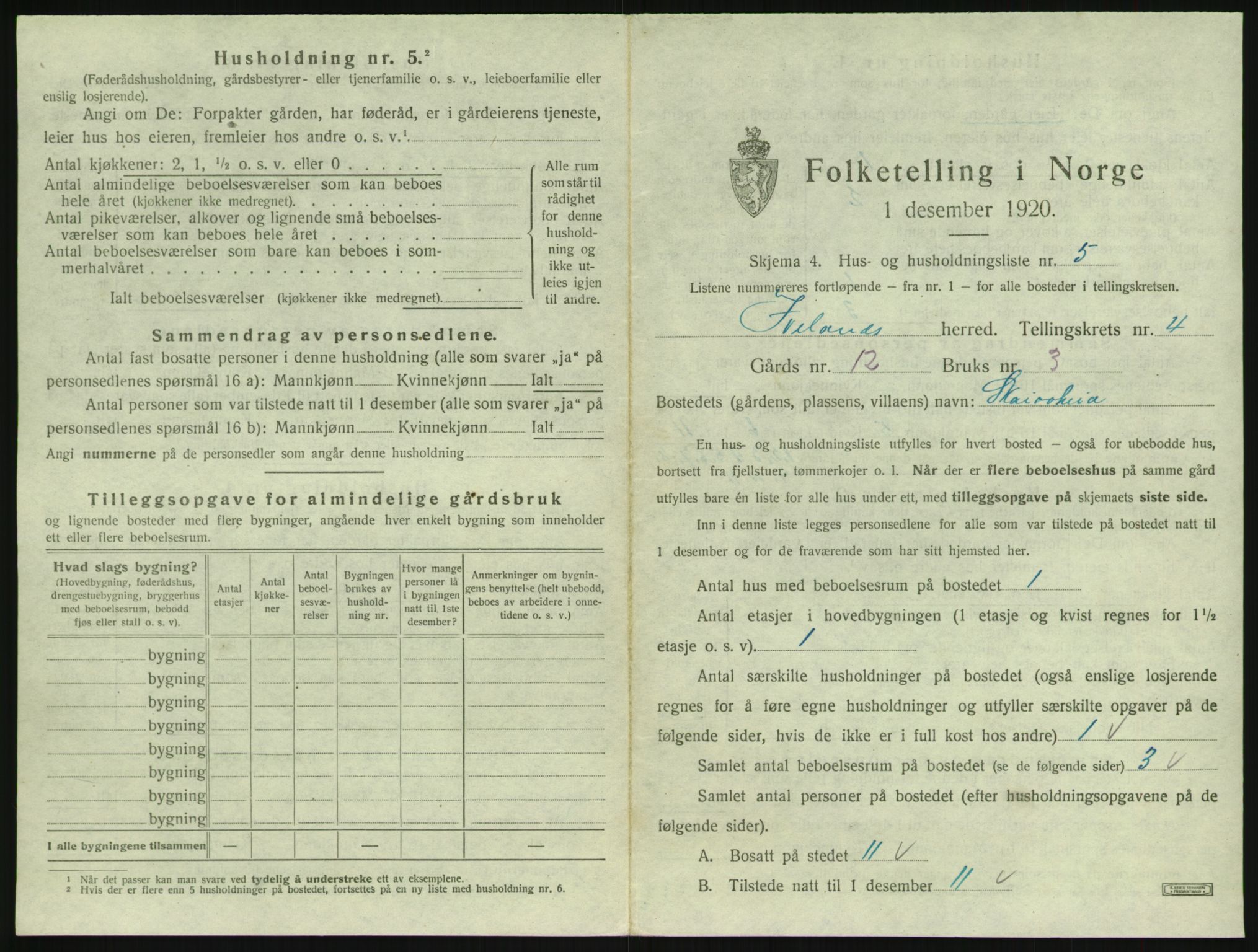SAK, 1920 census for Iveland, 1920, p. 201