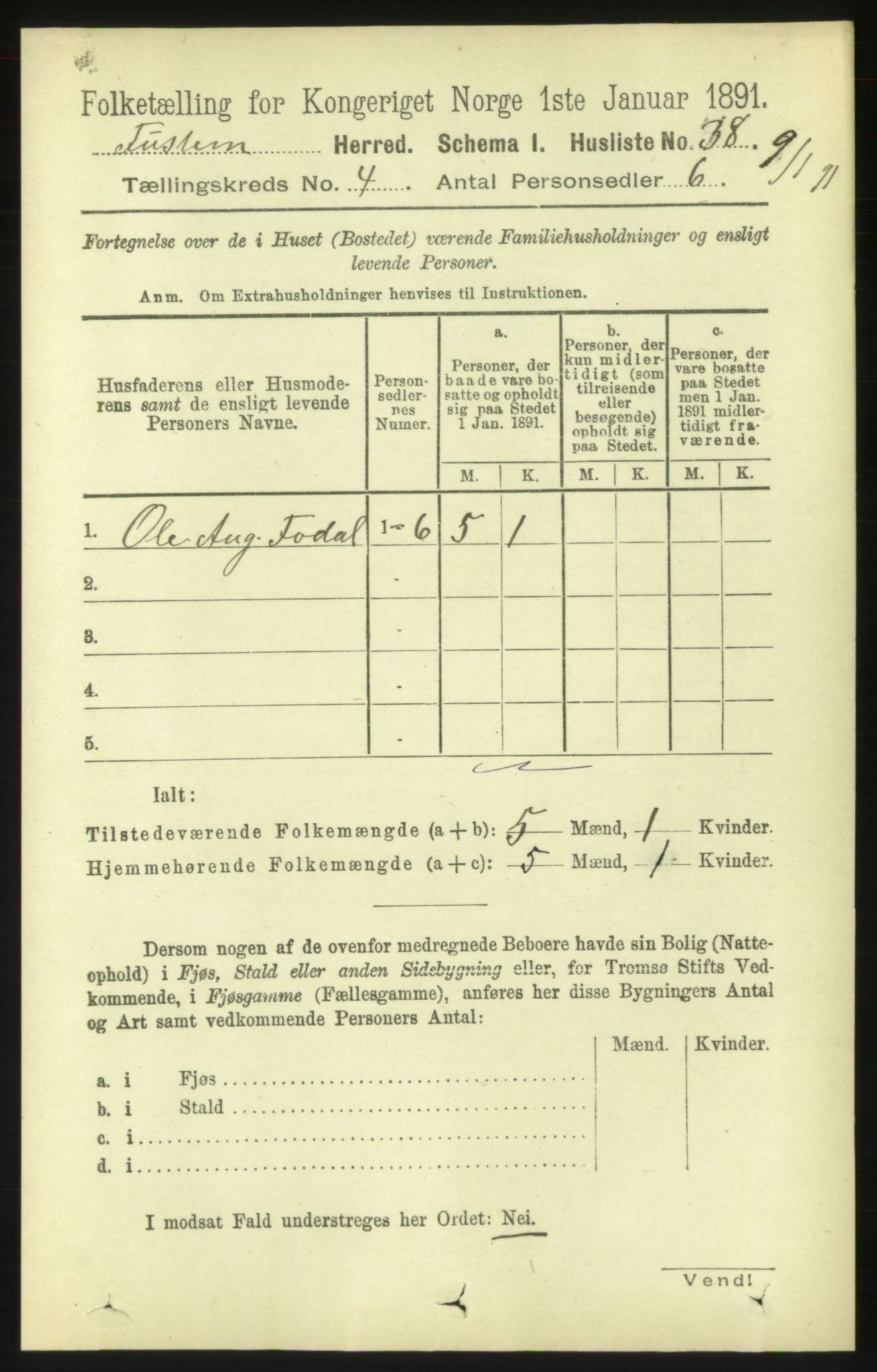 RA, 1891 census for 1572 Tustna, 1891, p. 1384