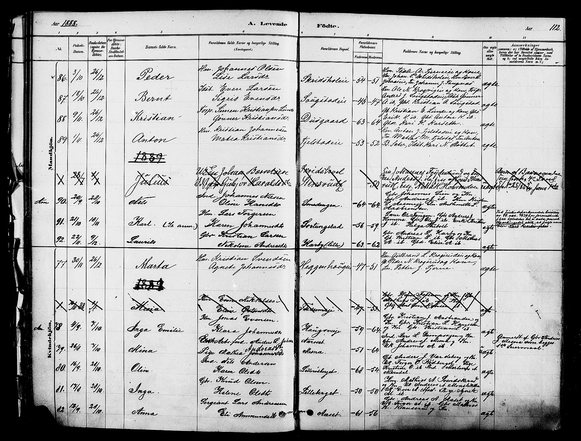 Ringsaker prestekontor, AV/SAH-PREST-014/K/Ka/L0012: Parish register (official) no. 12, 1879-1890, p. 112