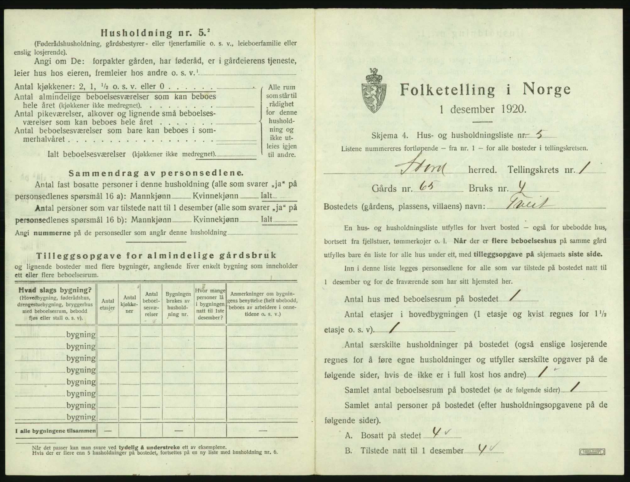 SAB, 1920 census for Stord, 1920, p. 63