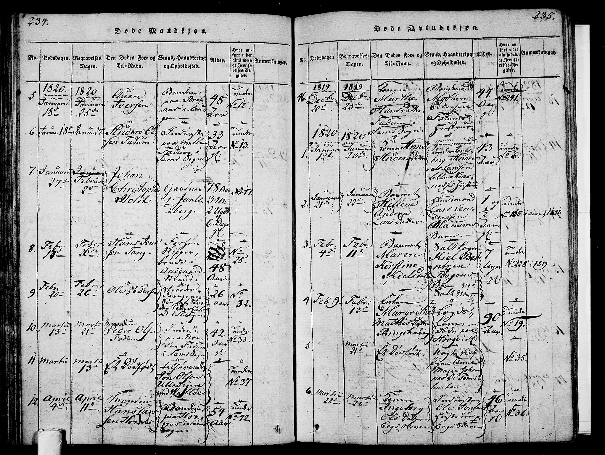 Sem kirkebøker, AV/SAKO-A-5/F/Fa/L0004: Parish register (official) no. I 4, 1814-1825, p. 234-235