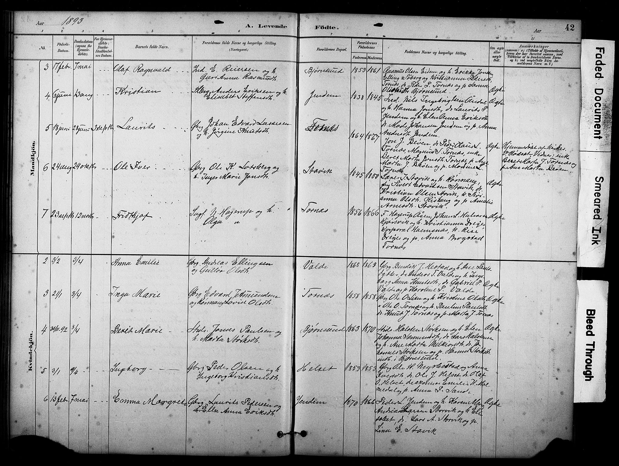 Ministerialprotokoller, klokkerbøker og fødselsregistre - Møre og Romsdal, AV/SAT-A-1454/565/L0755: Parish register (copy) no. 565C04, 1883-1903, p. 42