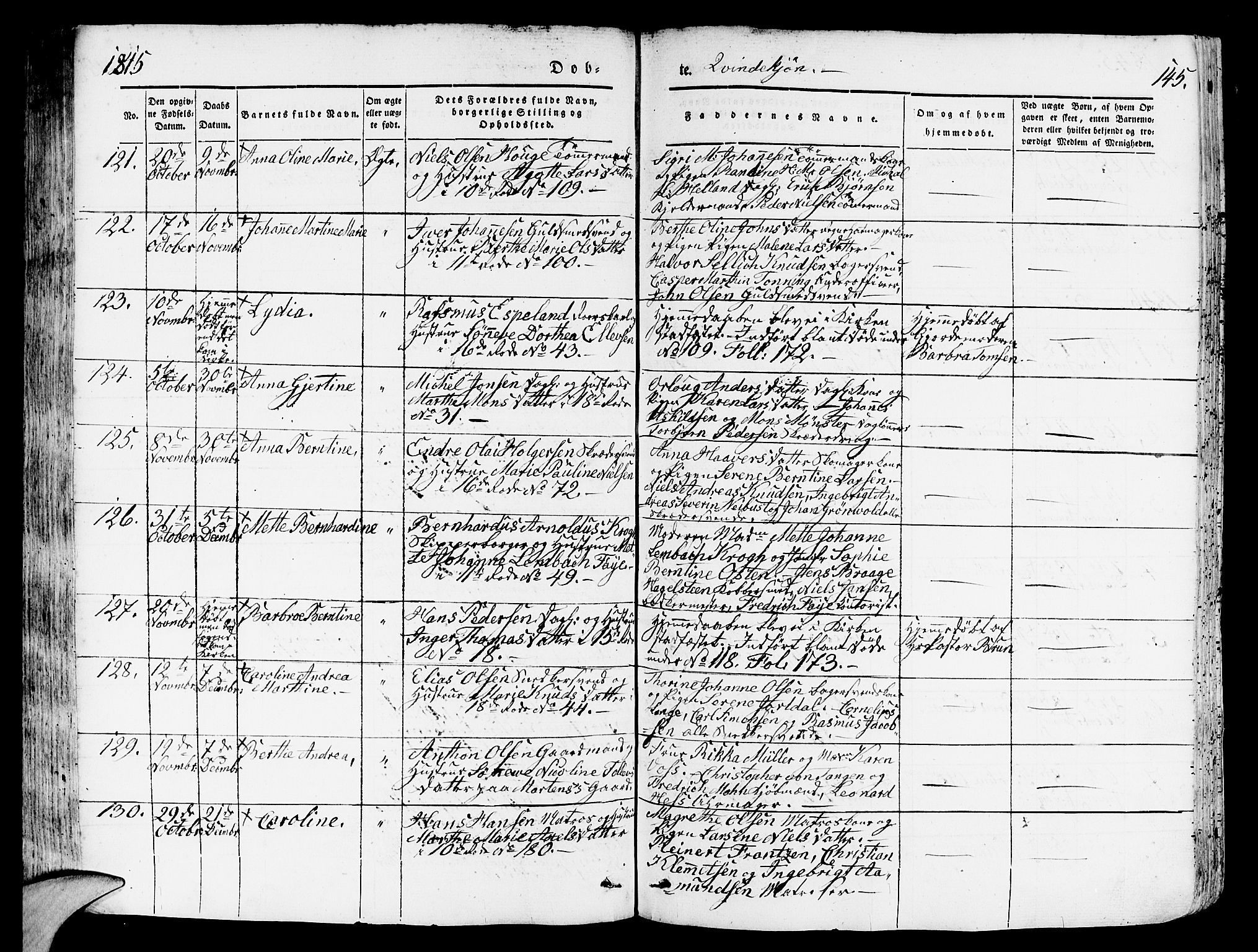 Domkirken sokneprestembete, SAB/A-74801/H/Hab/L0009: Parish register (copy) no. B 2, 1842-1849, p. 145