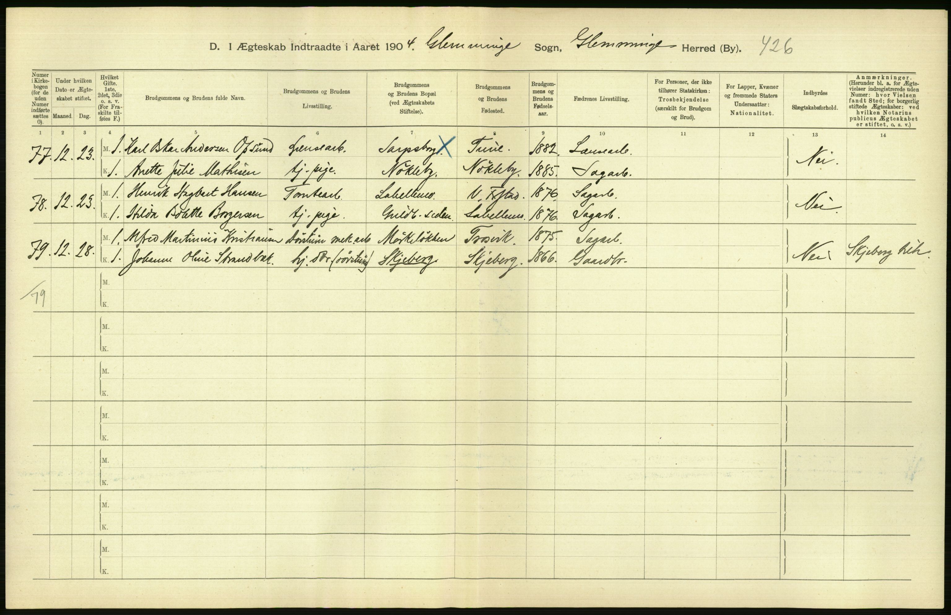 Statistisk sentralbyrå, Sosiodemografiske emner, Befolkning, AV/RA-S-2228/D/Df/Dfa/Dfab/L0001: Smålenenes amt: Fødte, gifte, døde, 1904, p. 631