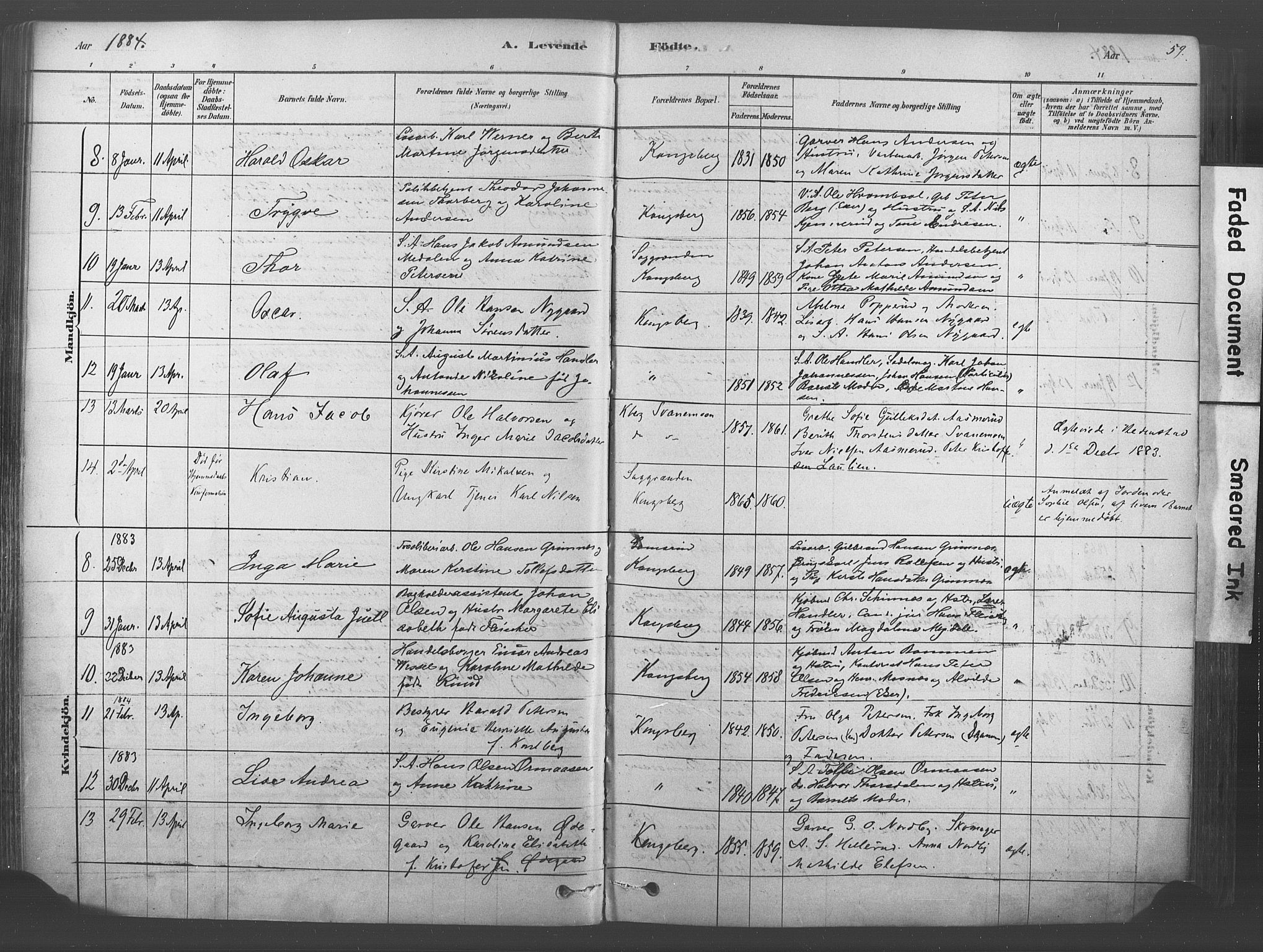 Kongsberg kirkebøker, AV/SAKO-A-22/F/Fb/L0001: Parish register (official) no. II 1, 1878-1886, p. 59