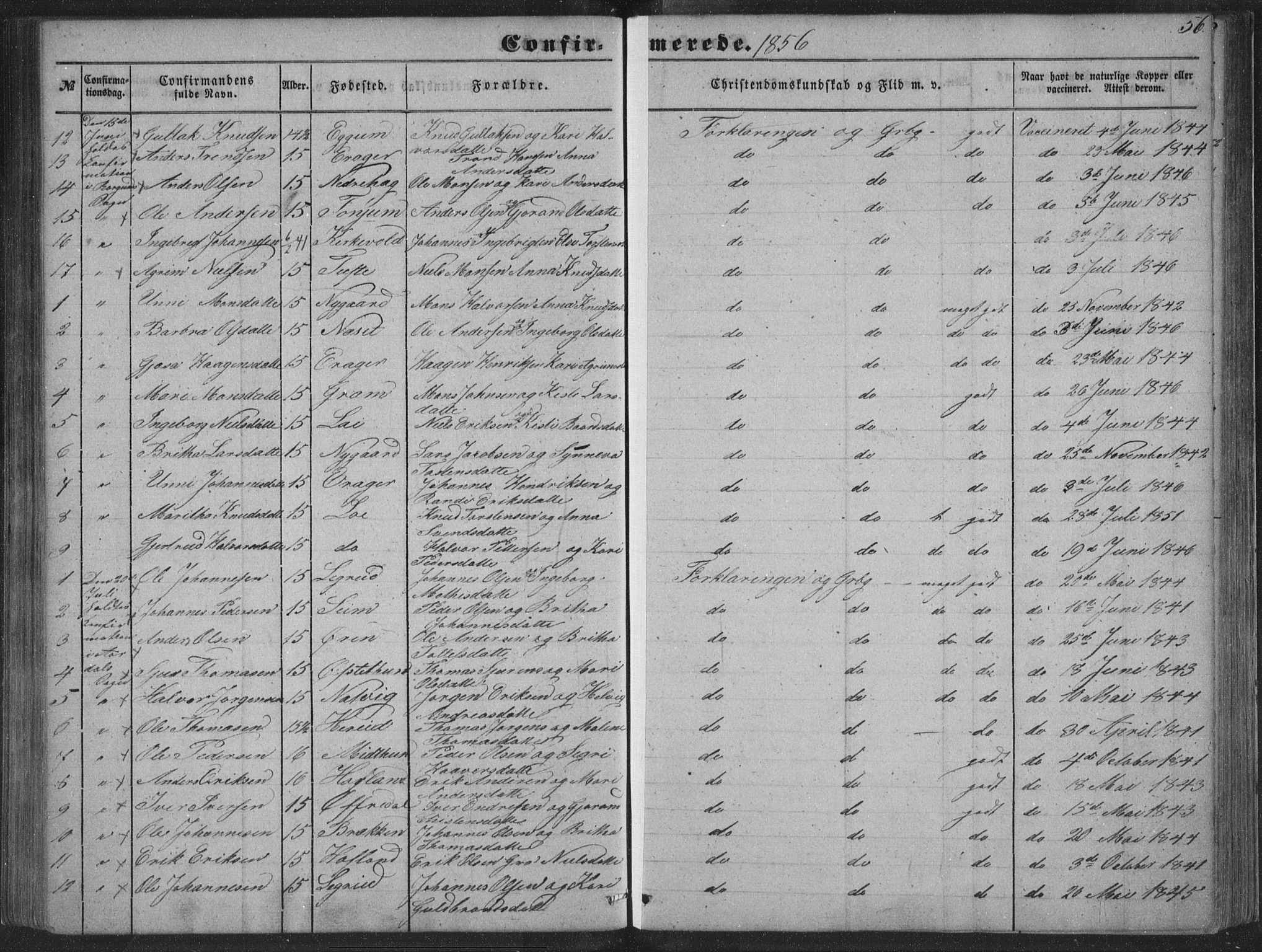 Lærdal sokneprestembete, SAB/A-81201: Parish register (official) no. A 13, 1847-1864, p. 56