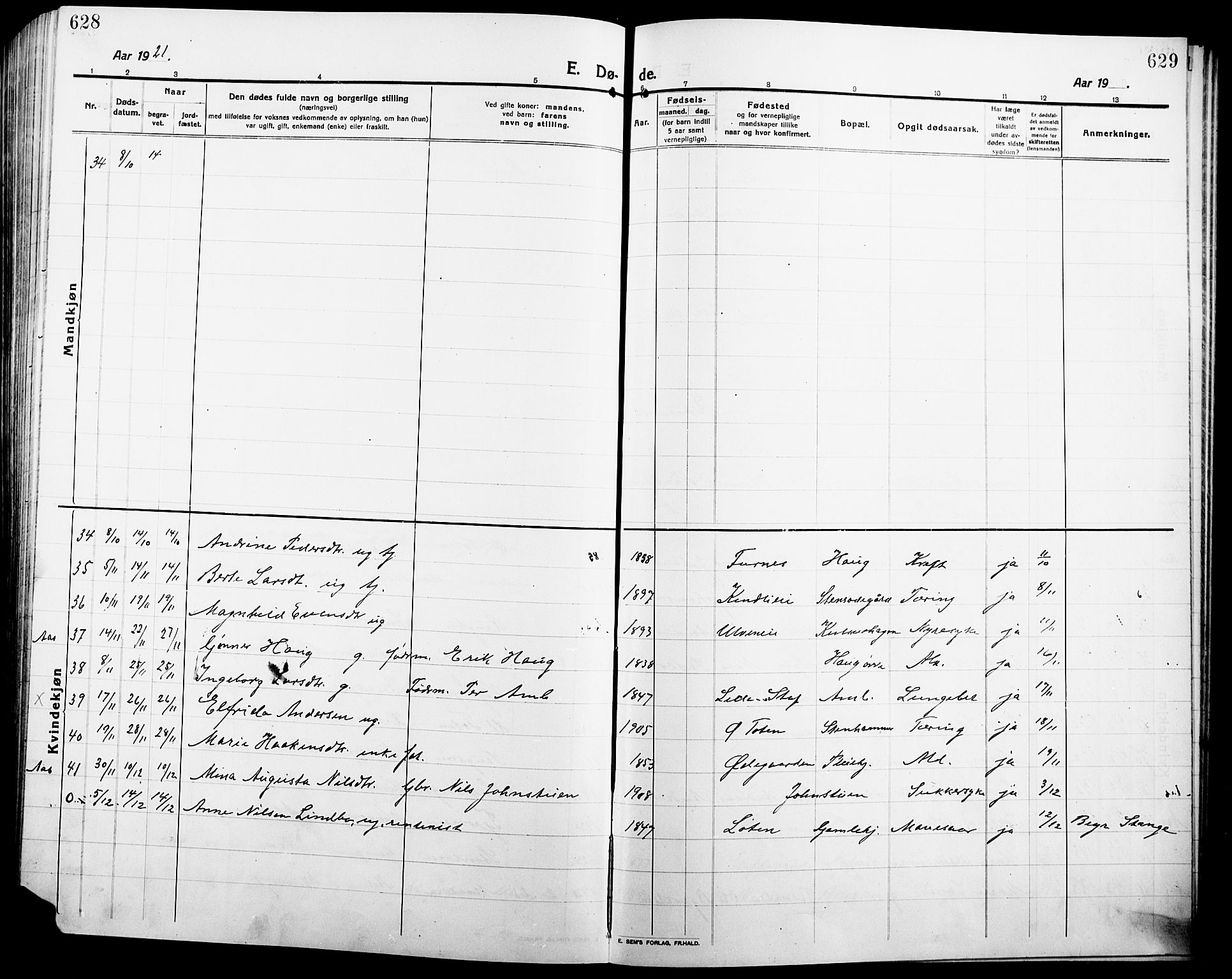 Ringsaker prestekontor, AV/SAH-PREST-014/L/La/L0018: Parish register (copy) no. 18, 1913-1922, p. 628-629