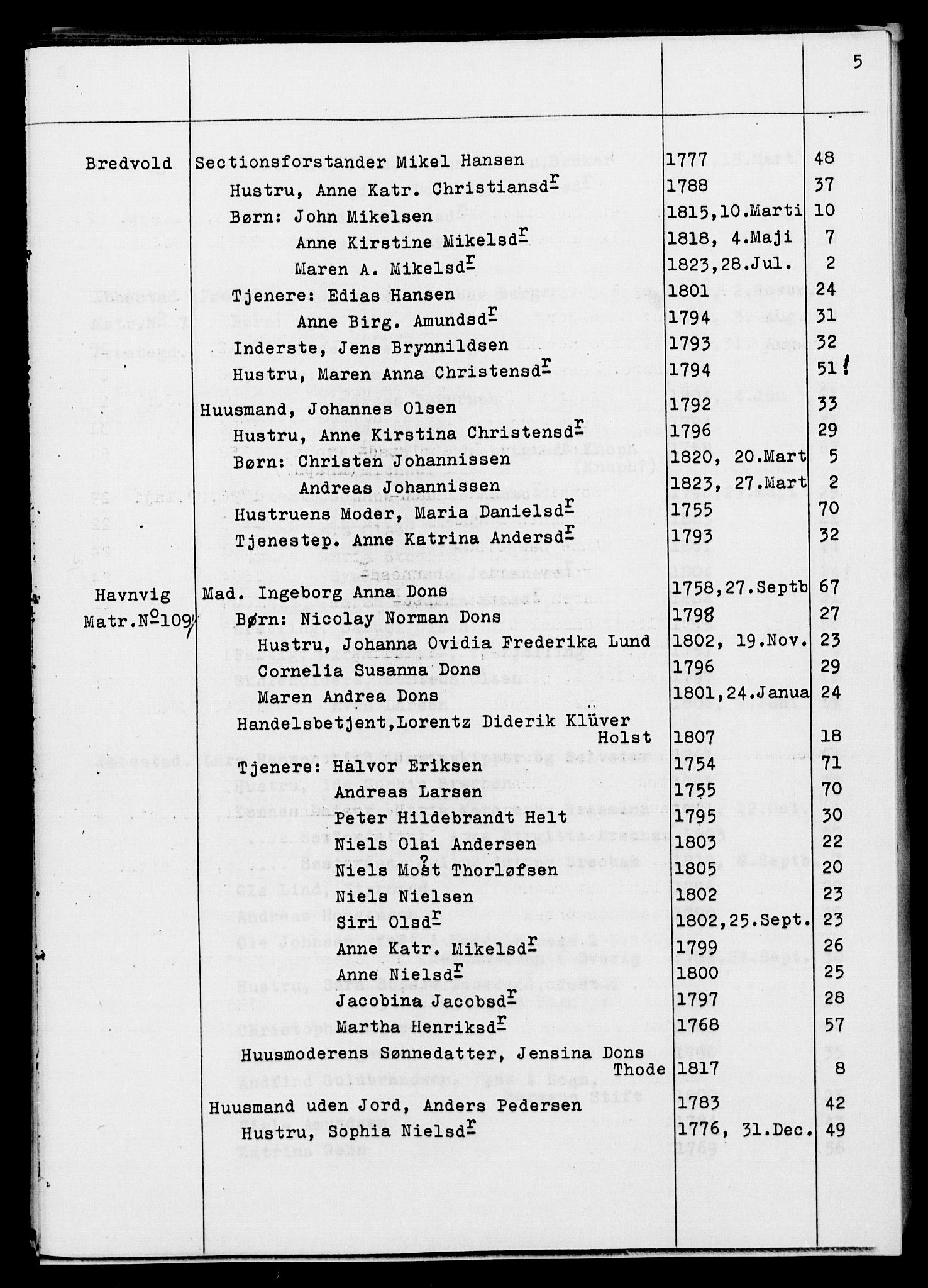 , Census 1825 for Ibestad, 1825, p. 5