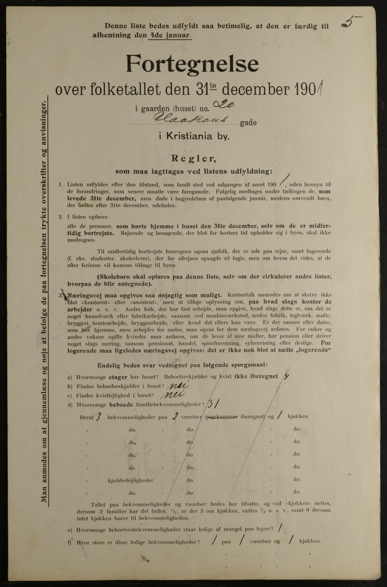 OBA, Municipal Census 1901 for Kristiania, 1901, p. 6785