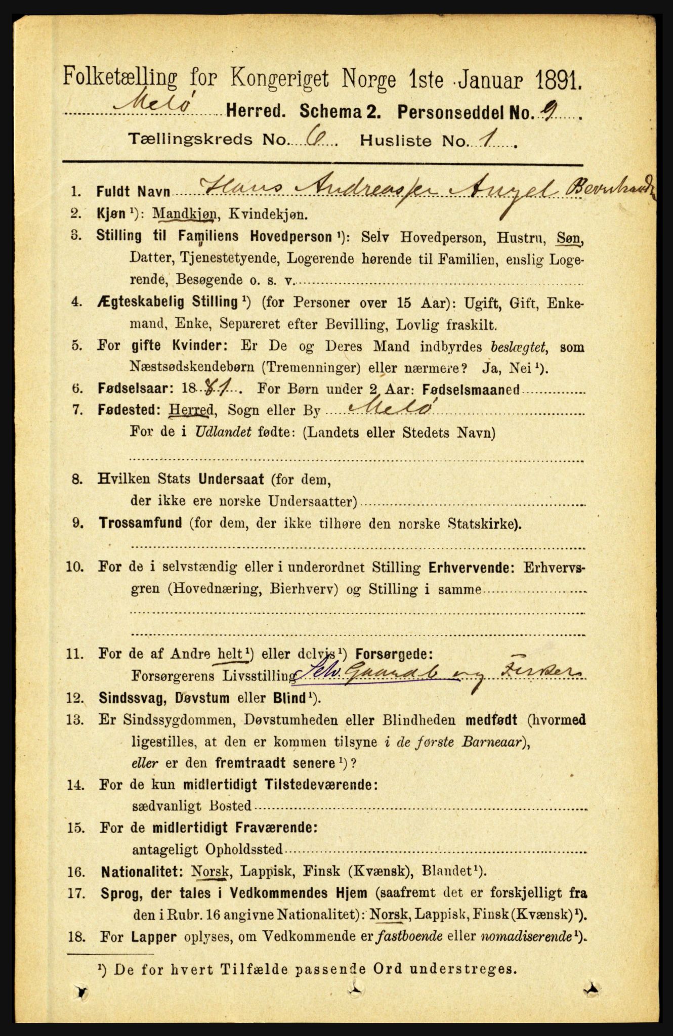 RA, 1891 census for 1837 Meløy, 1891, p. 2159