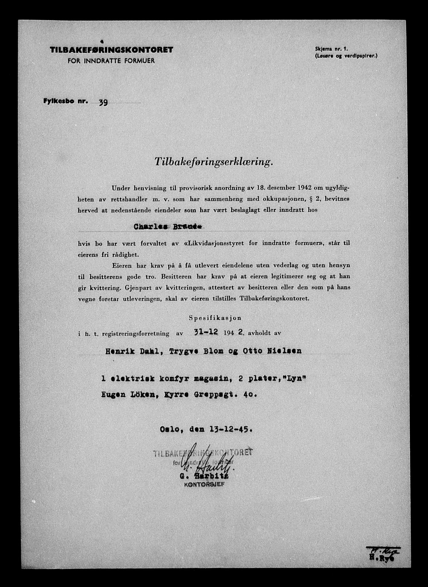 Justisdepartementet, Tilbakeføringskontoret for inndratte formuer, AV/RA-S-1564/H/Hc/Hcc/L0927: --, 1945-1947, p. 556