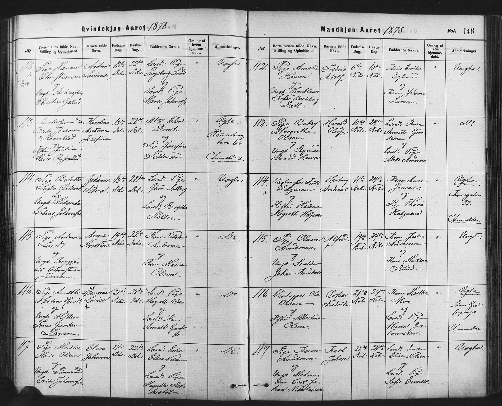 Rikshospitalet prestekontor Kirkebøker, AV/SAO-A-10309b/F/L0006: Parish register (official) no. 6, 1871-1885, p. 146