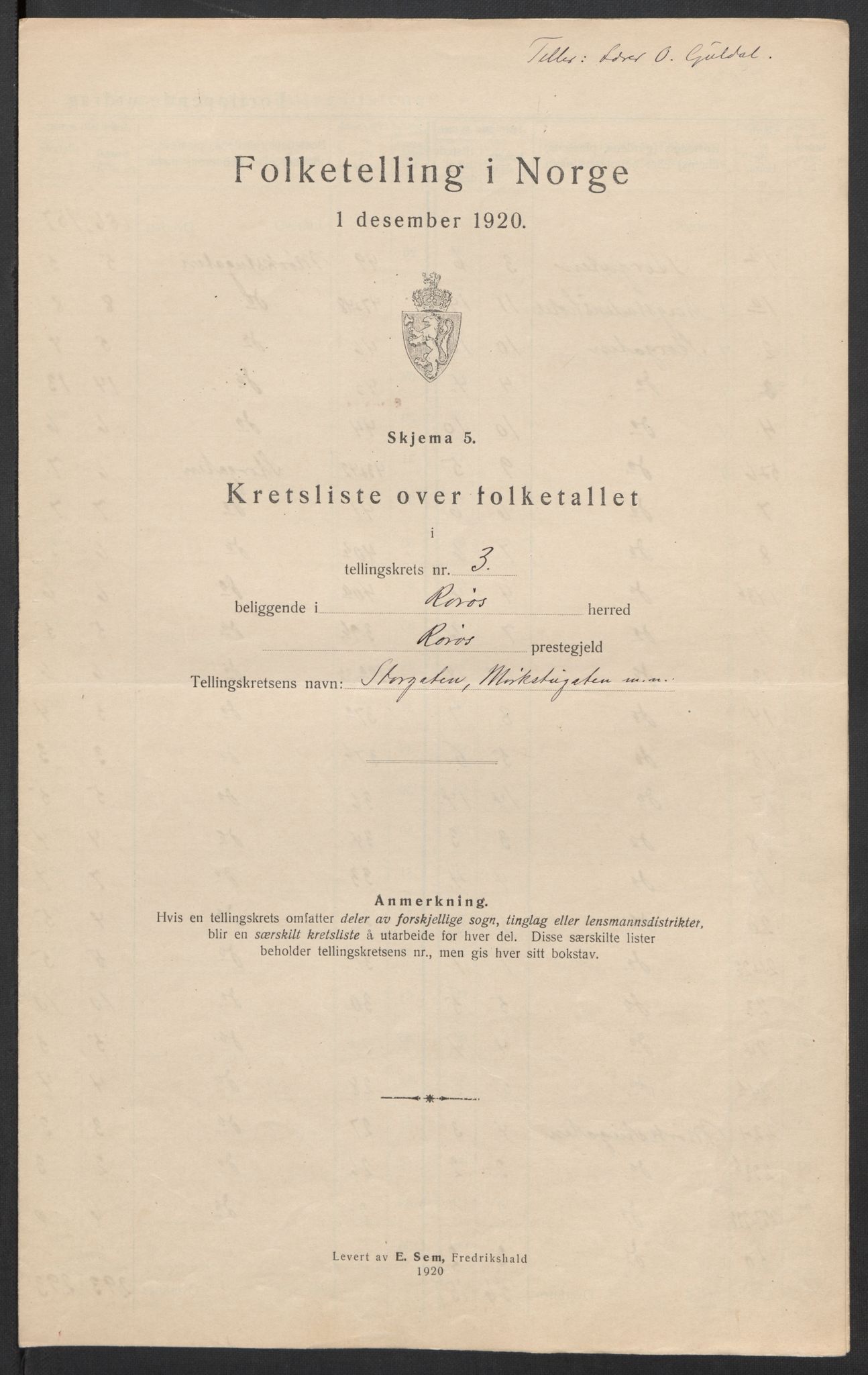 SAT, 1920 census for Røros, 1920, p. 12