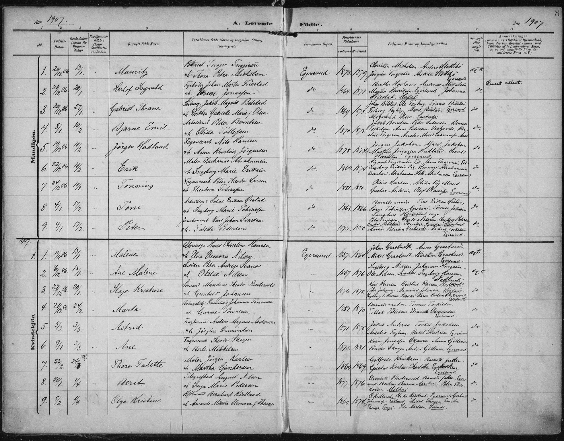 Eigersund sokneprestkontor, AV/SAST-A-101807/001/30/30BA/L0022: Parish register (official) no. A 21, 1905-1928, p. 8