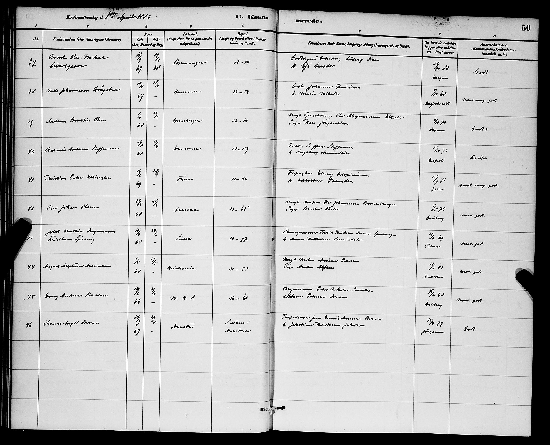 Korskirken sokneprestembete, AV/SAB-A-76101/H/Hab: Parish register (copy) no. C 3, 1880-1892, p. 50