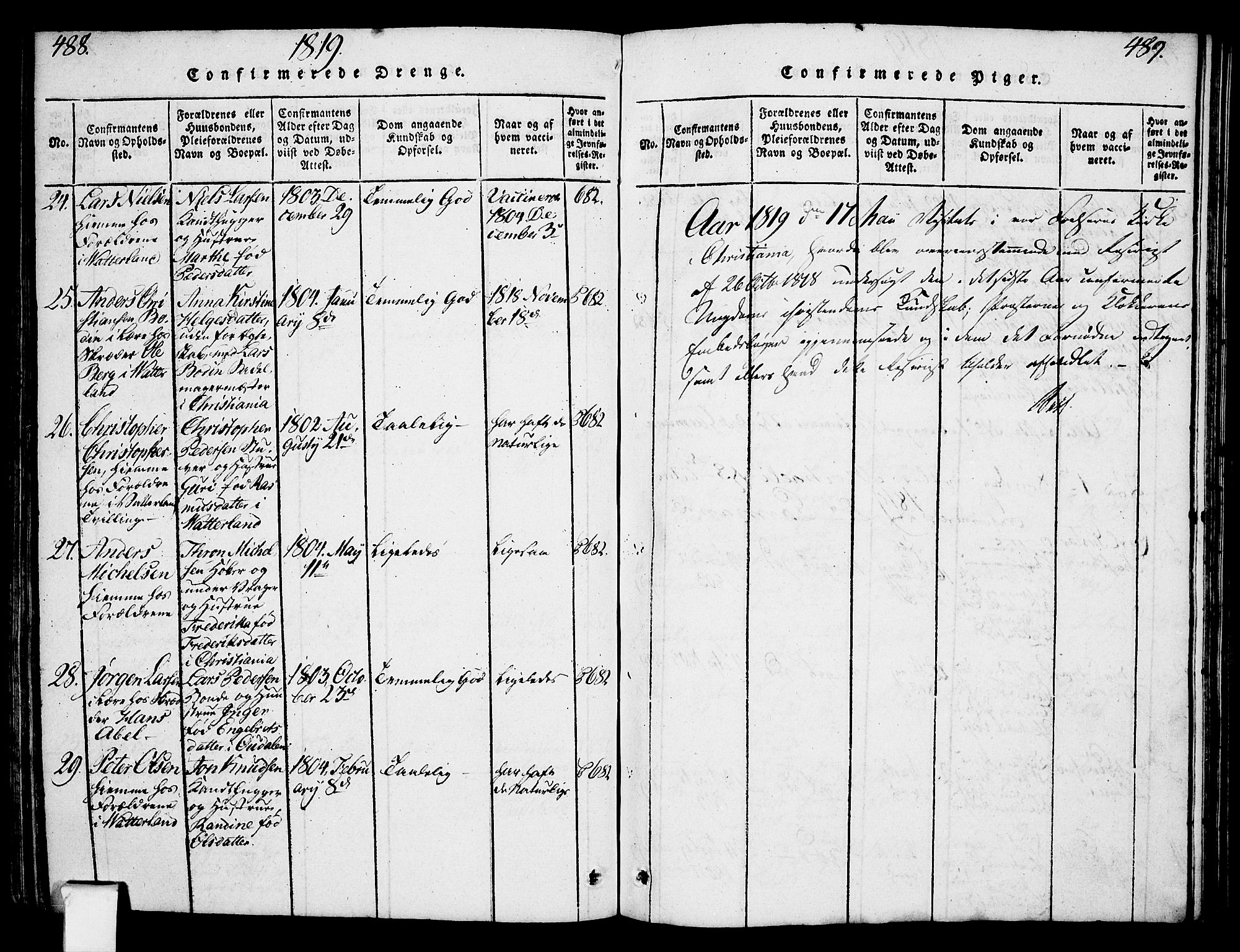 Oslo domkirke Kirkebøker, SAO/A-10752/F/Fa/L0007: Parish register (official) no. 7, 1817-1824, p. 488-489