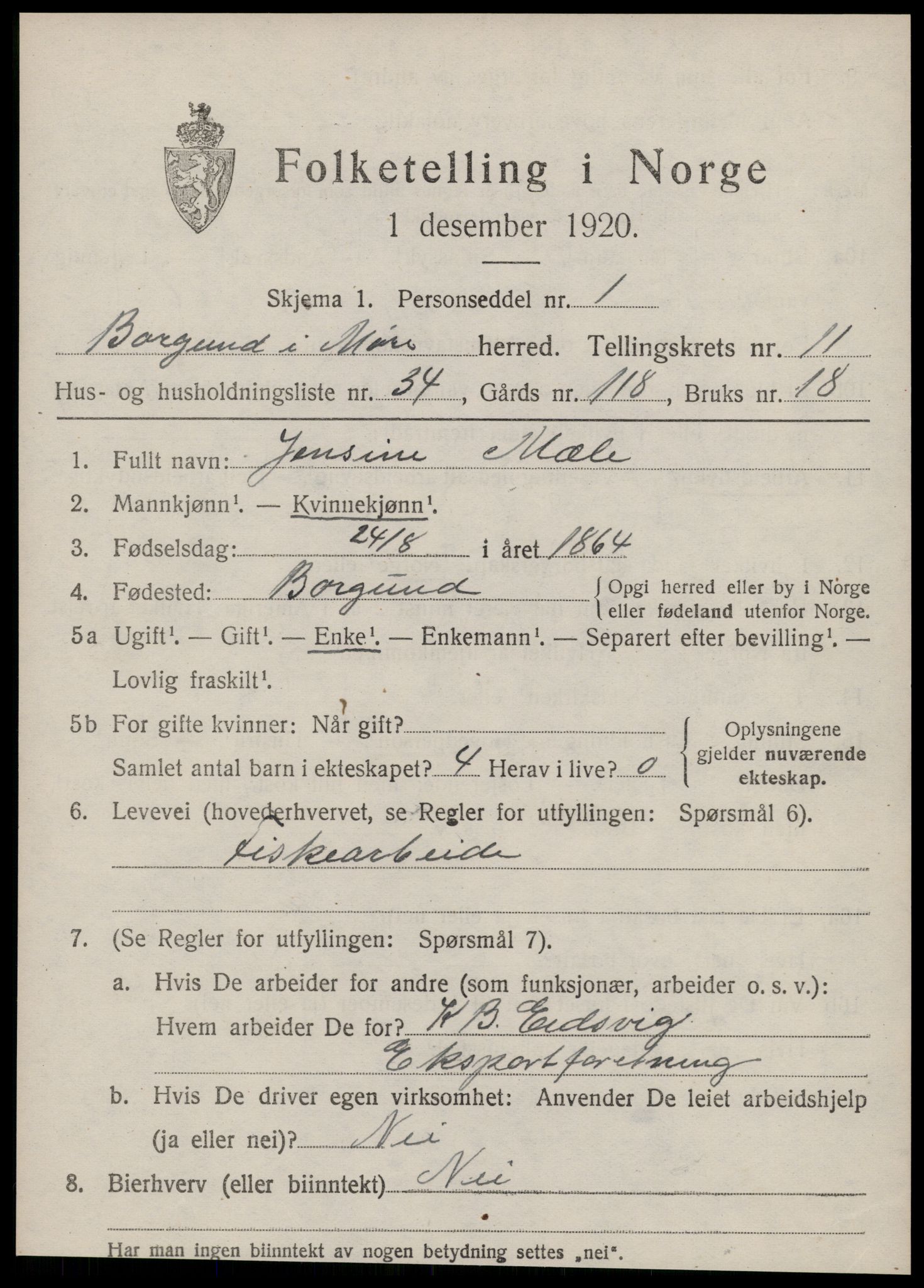 SAT, 1920 census for Borgund, 1920, p. 10312