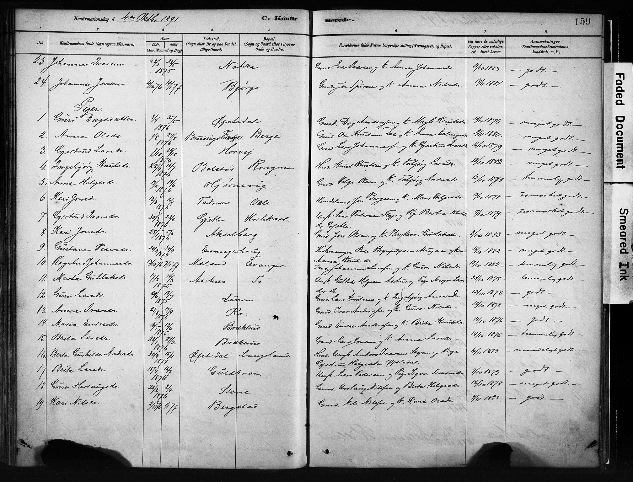 Evanger sokneprestembete, SAB/A-99924: Parish register (official) no. A 1, 1877-1899, p. 159